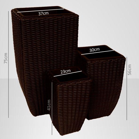 Set De 3 Maceteros Cuadrado Rattan Plástico, Jardín, Terraza-1