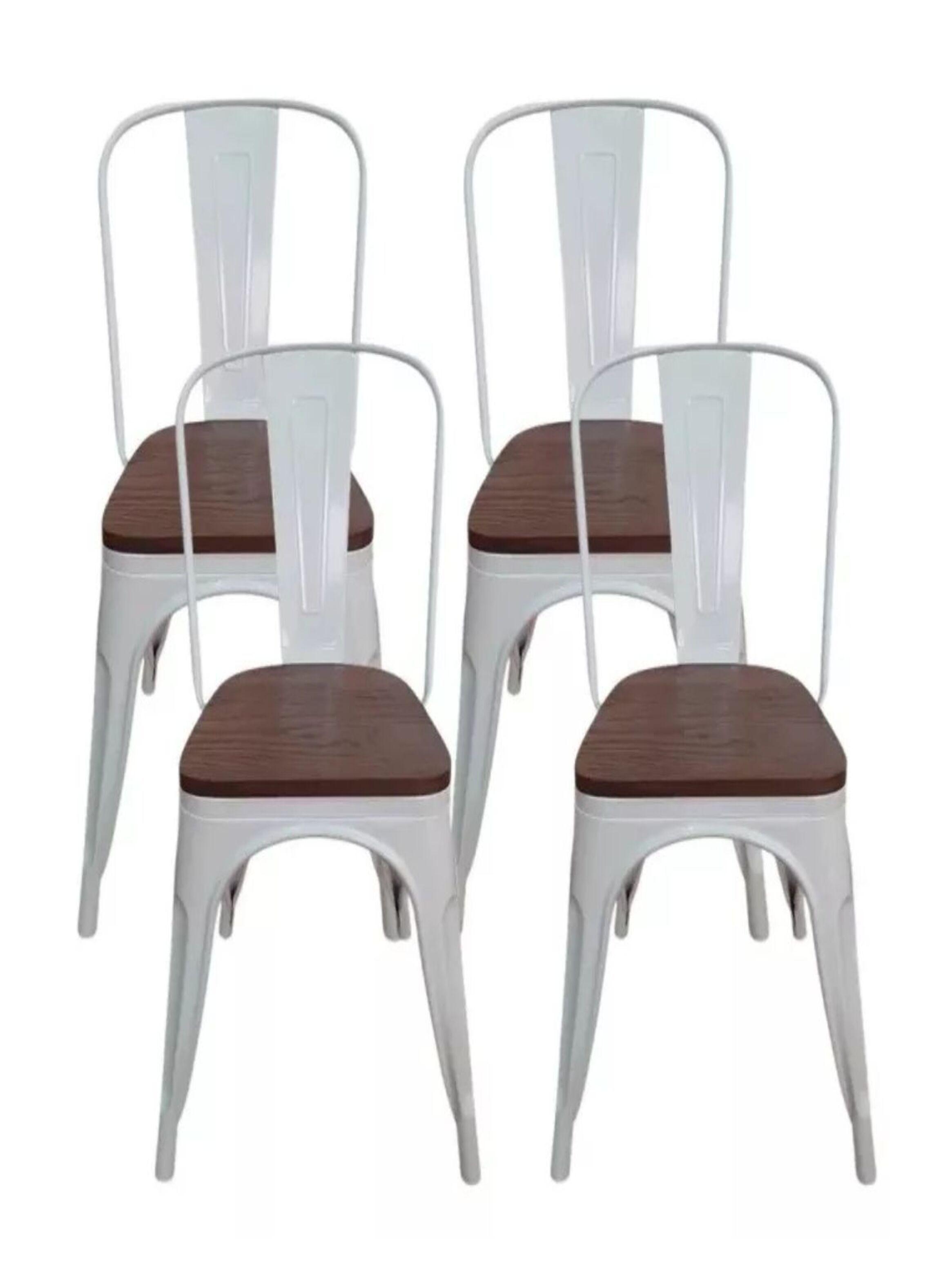 Pack 4 Sillas/ Tolix Base De Madera/ Blancas/ Comedor/-0