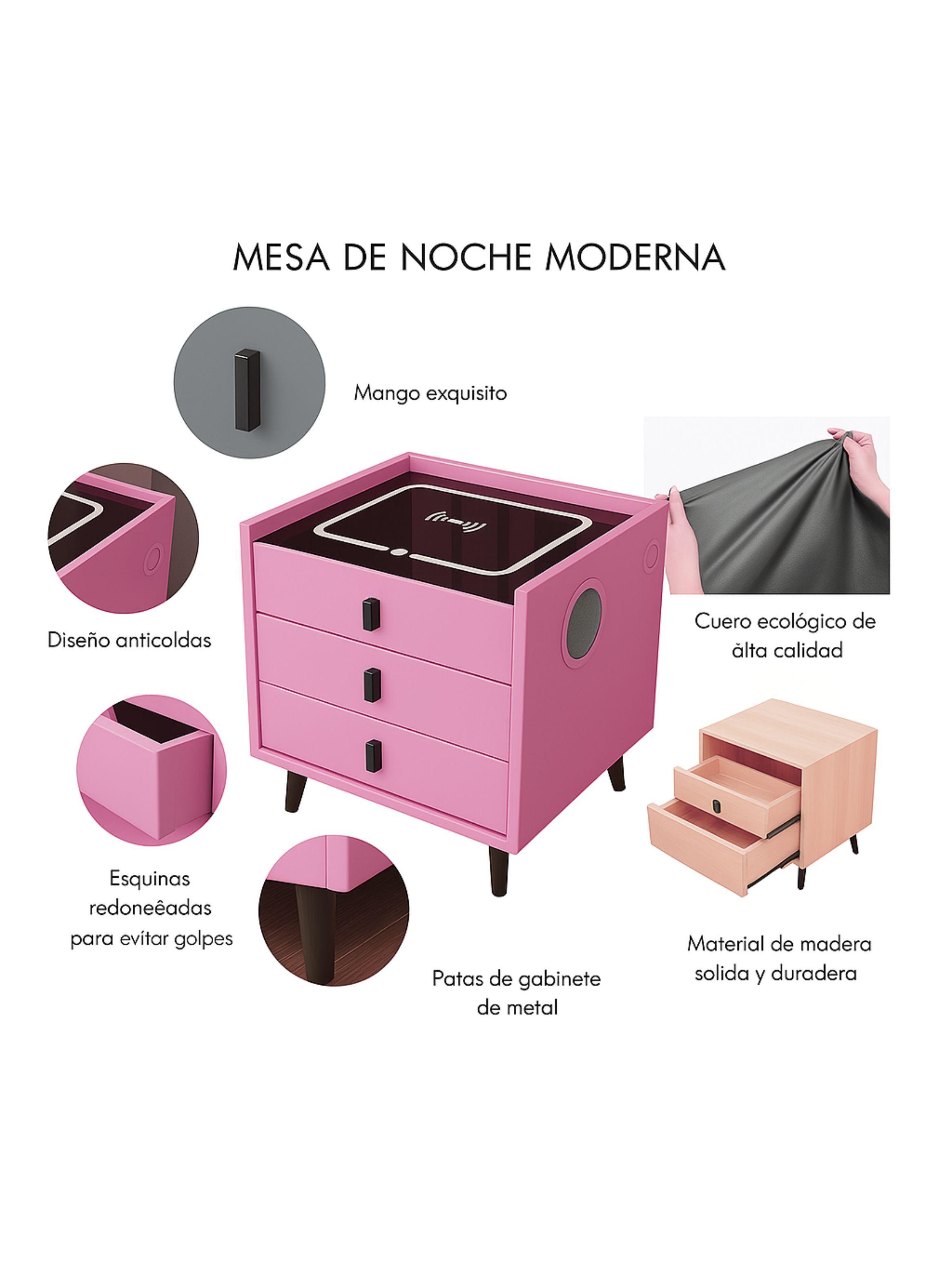 Velador Smart 2.0 Carga Inalámbrica Parlante Luz- Rosado-3
