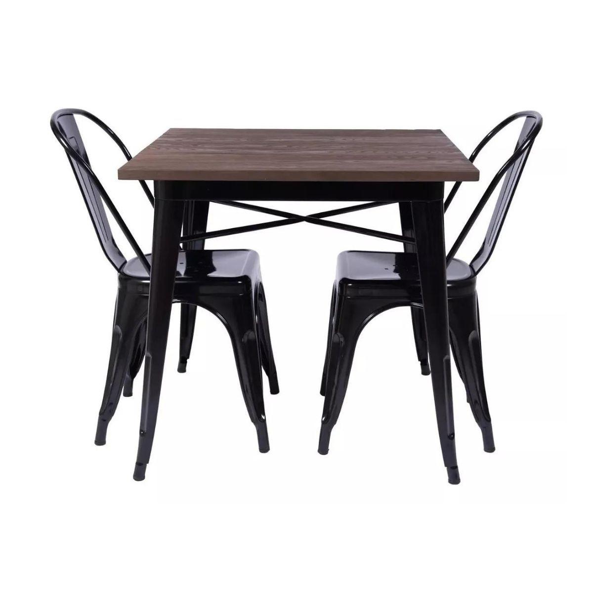 Mesa Tolix Comedor 80x80cm Base Madera- -Negra-2