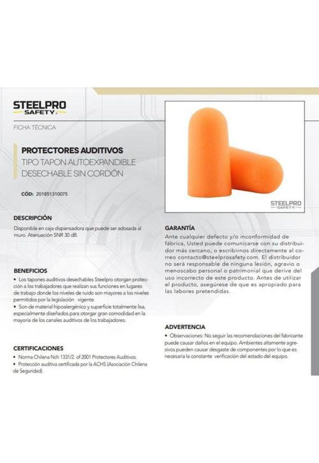 Protector De Oídos Tapon Autoexpandible Desechable Caja200 P-1