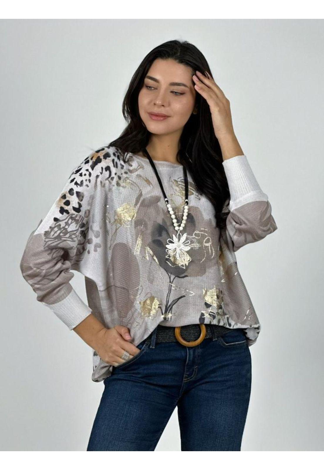 Sweater Tejido De Hilo Print con Flores-0