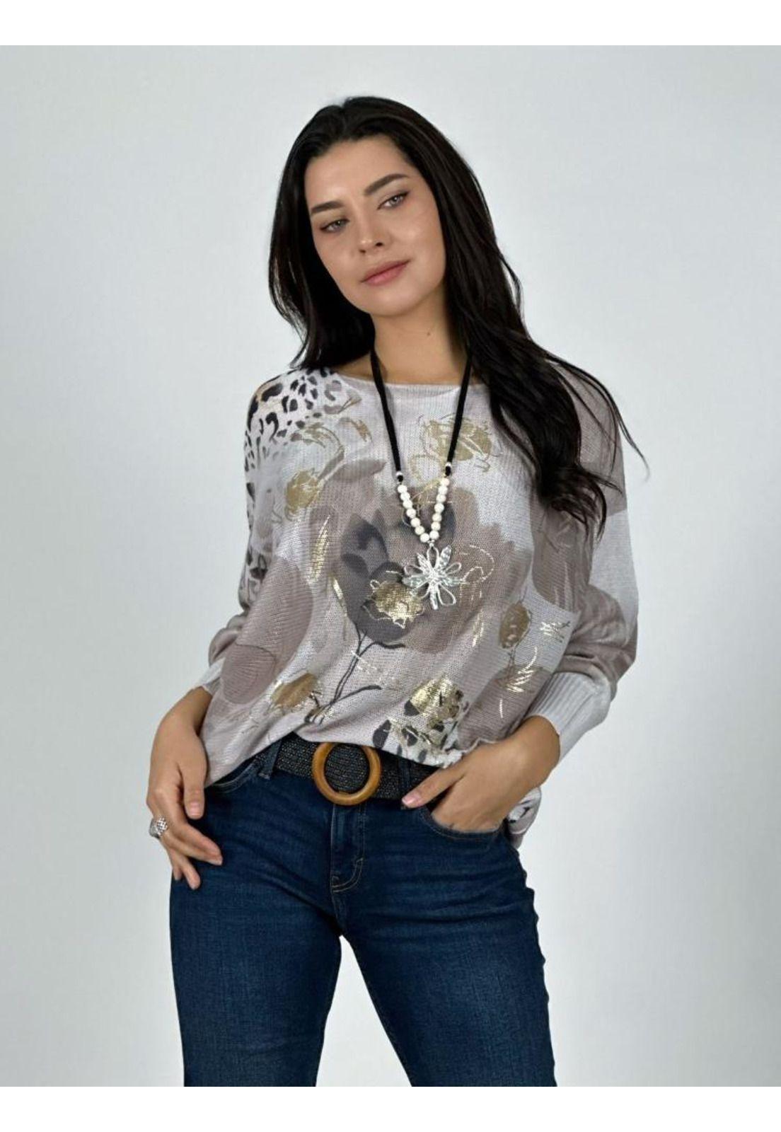 Sweater Tejido De Hilo Print con Flores-1