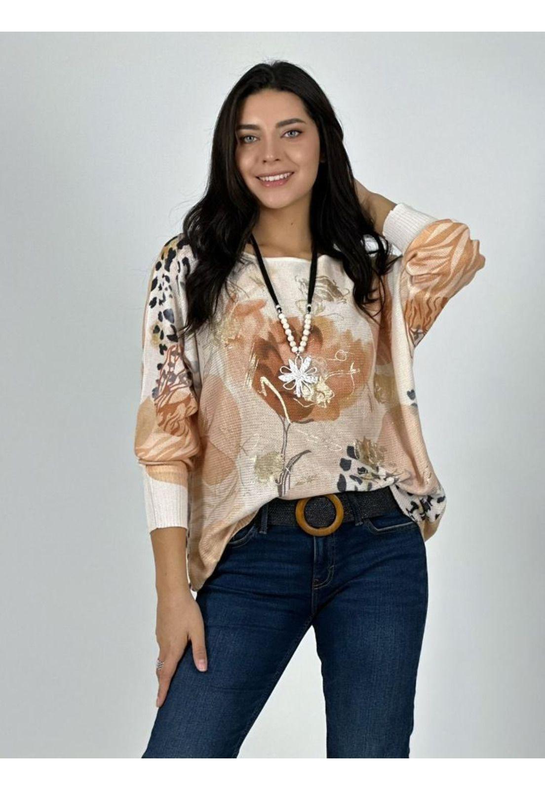 Sweater Tejido De Hilo Print con Flores-0