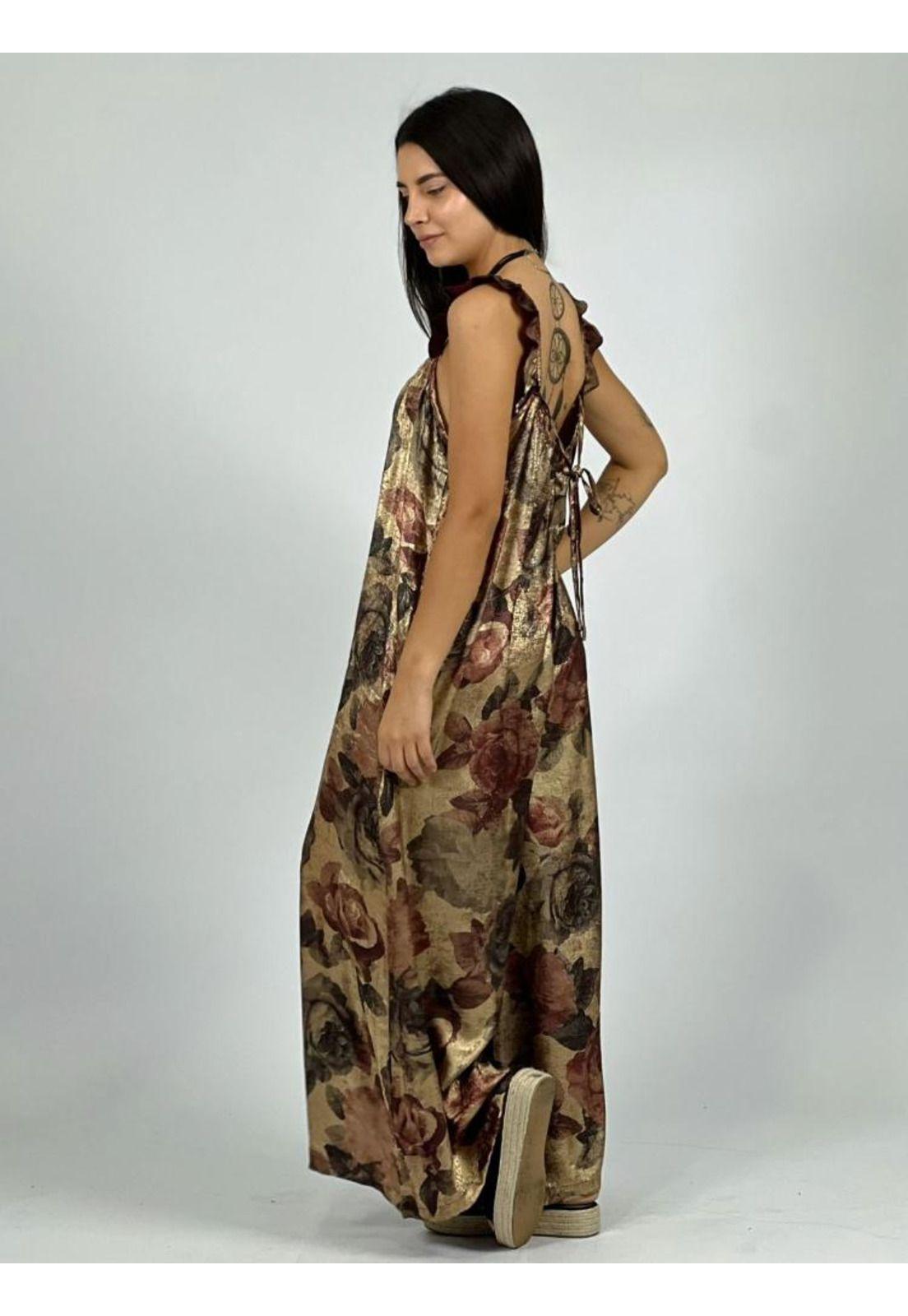 Enterito Viscosa Dorado con Flores Burdeo Enigmática Boutique-1