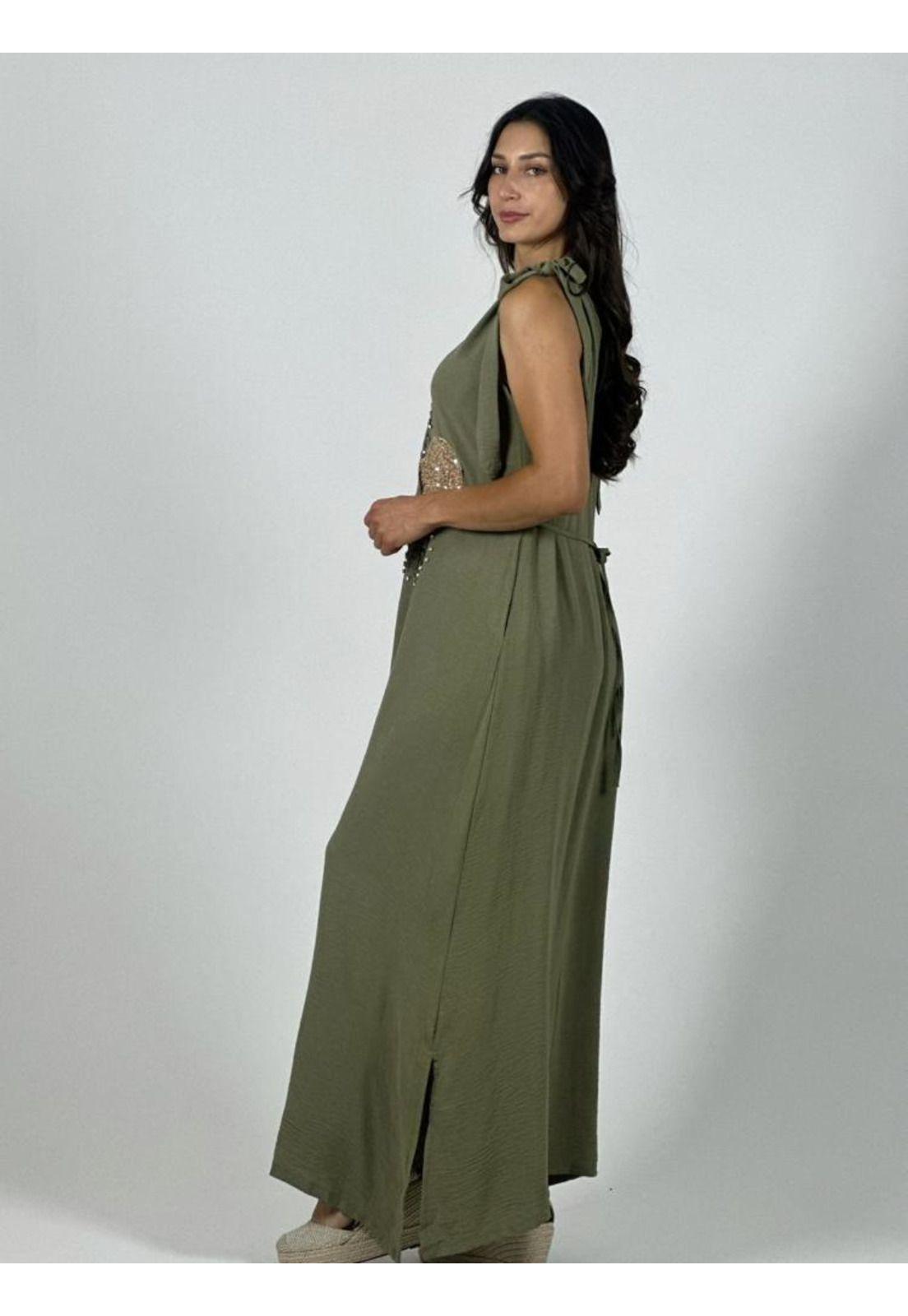 Vestido Lino Flor Brillos-3