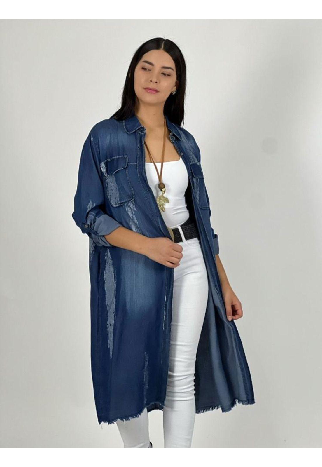 Blusón Mezclilla Bordes Brillantes-0