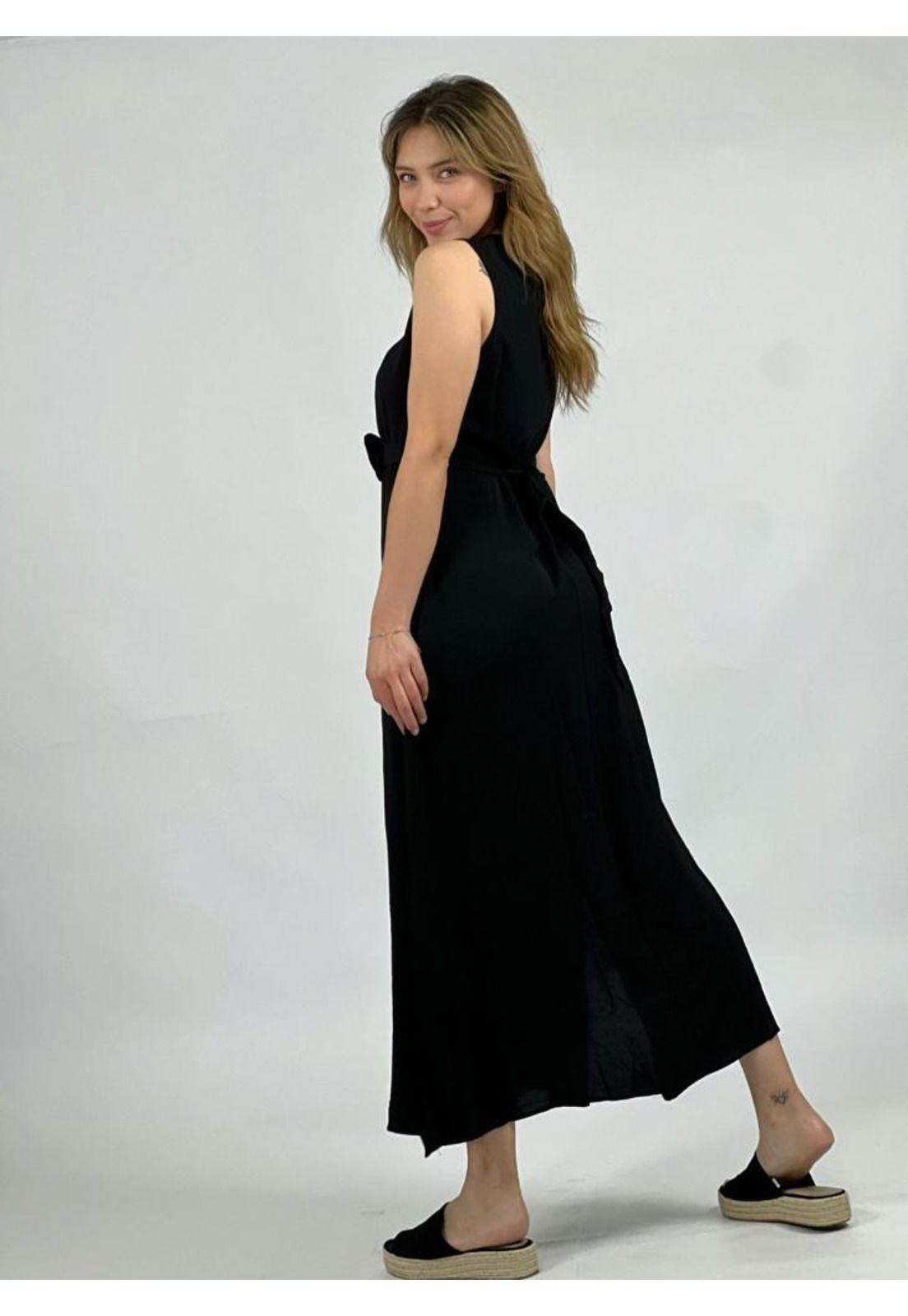 Vestido Aberturas con Cinturón de Rosa-1