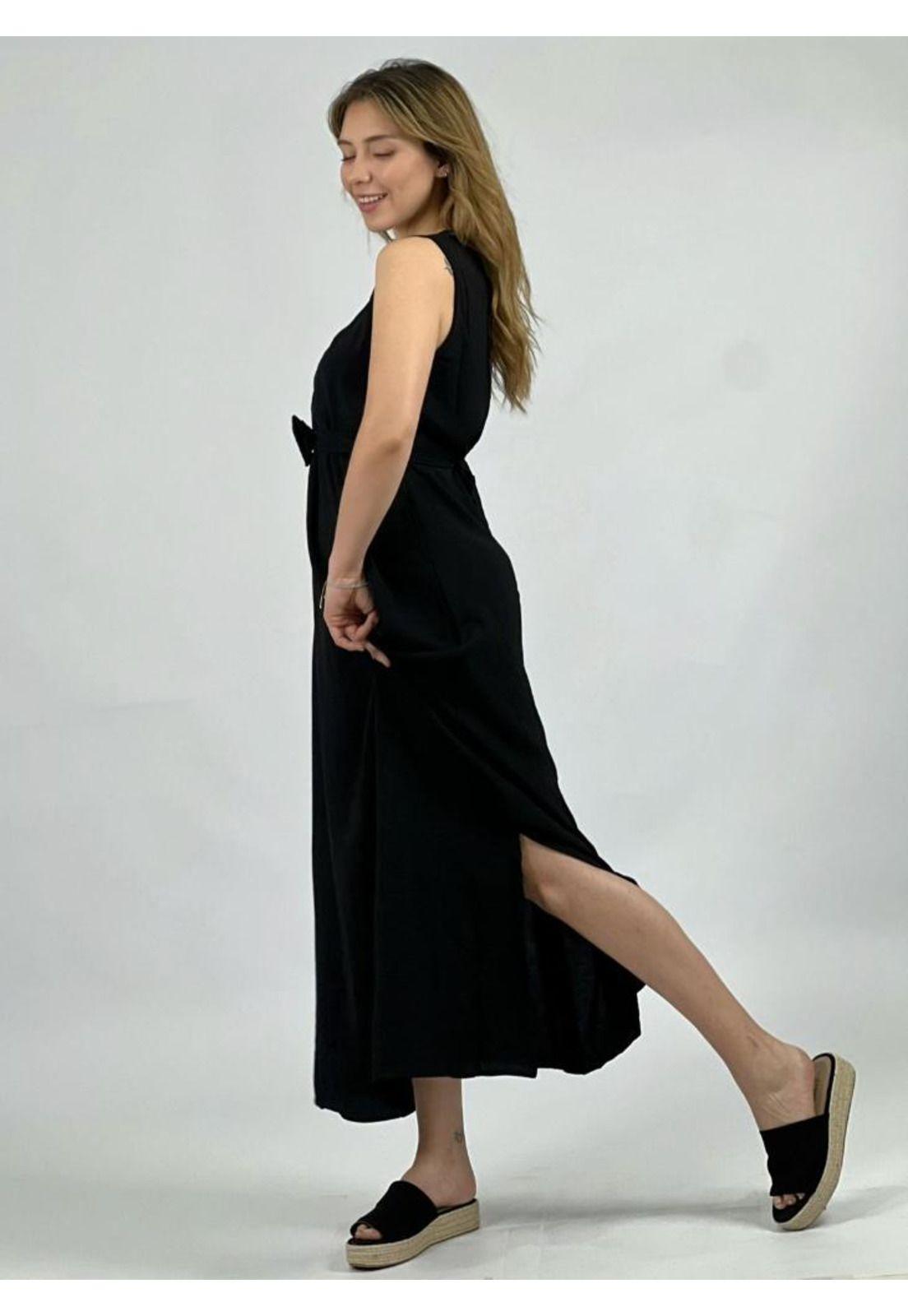 Vestido Aberturas con Cinturón de Rosa-2