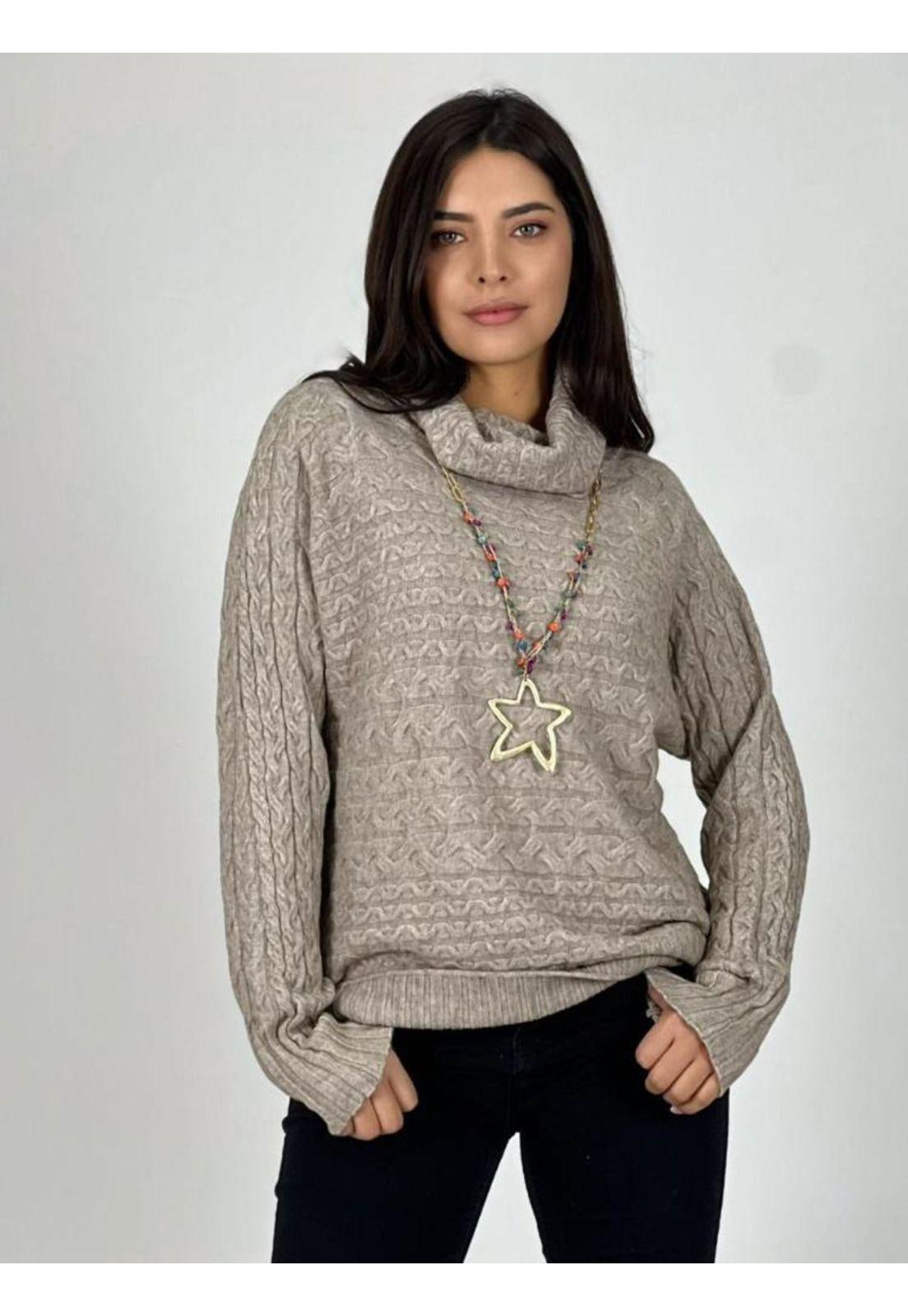 Sweater Cuello Boho Eslabones Cruzados Café-0