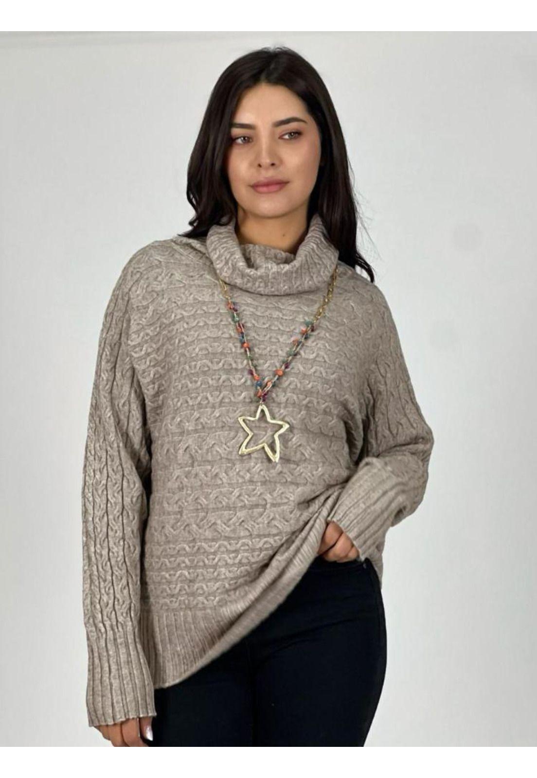 Sweater Cuello Boho Eslabones Cruzados Café-1