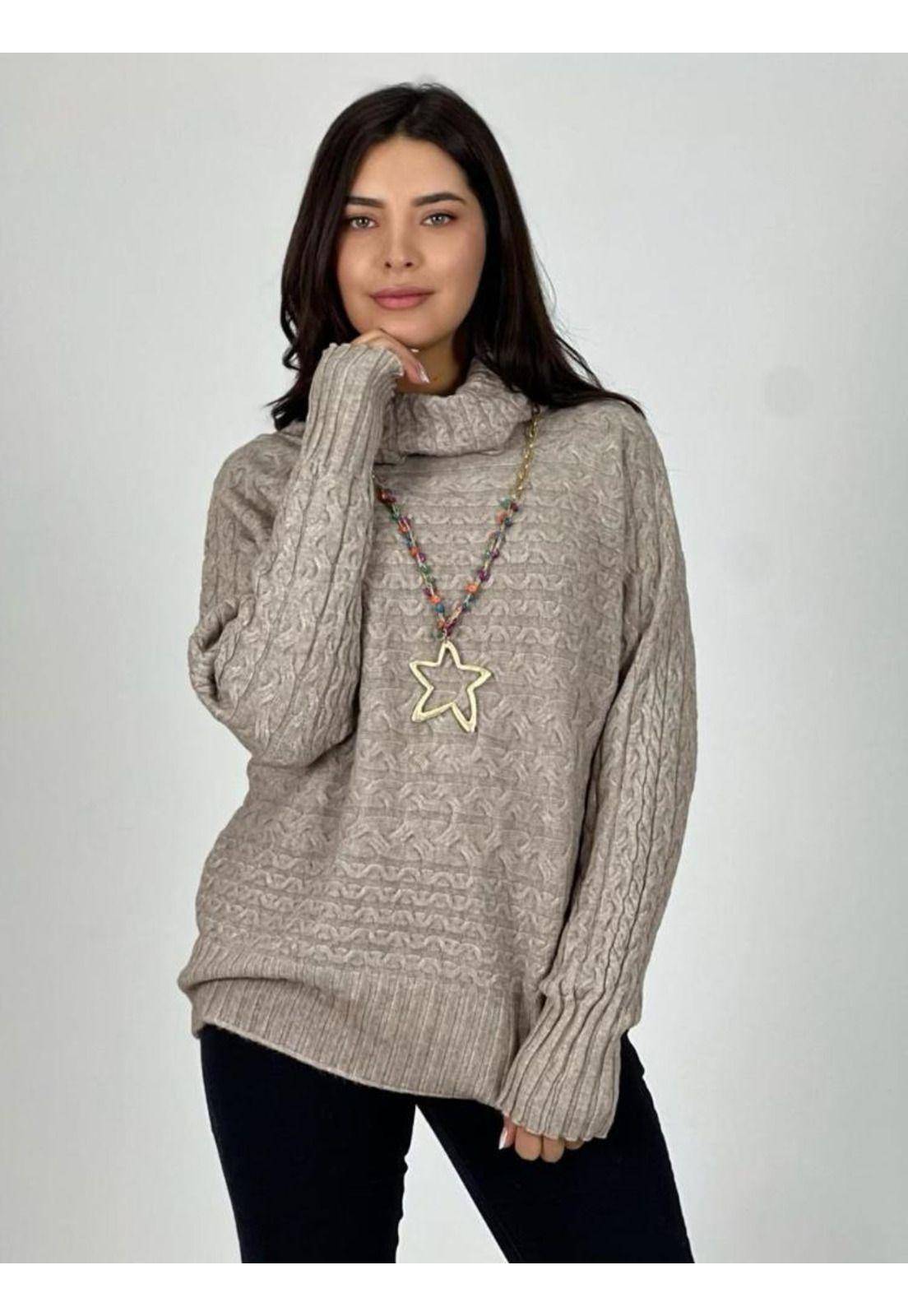 Sweater Cuello Boho Eslabones Cruzados Café-2