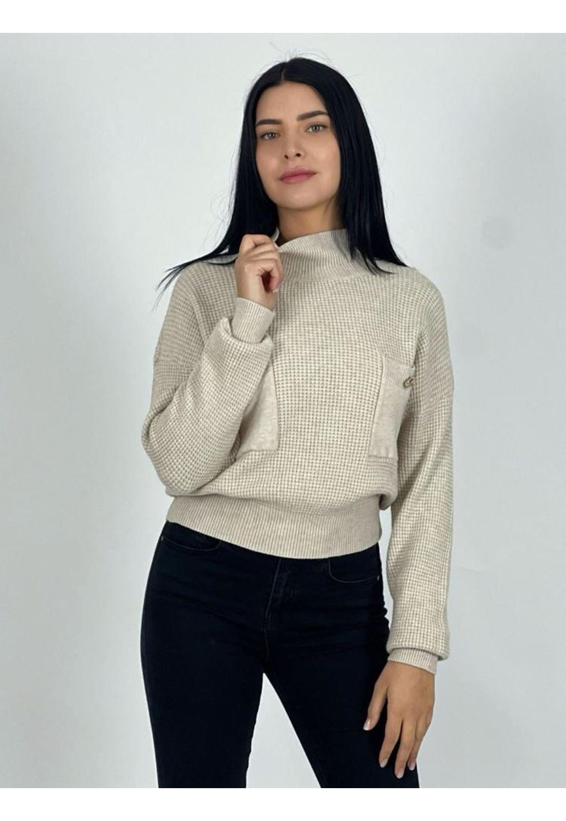 Sweater Con Bolsillos Y Botones De Pica Beige-1