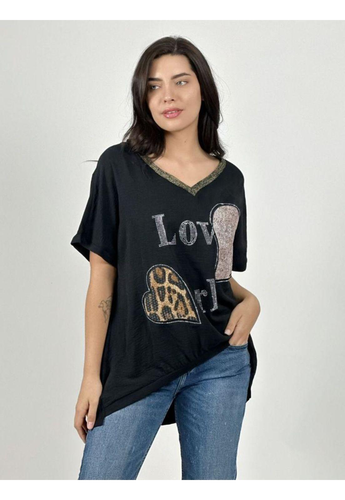 Polera Lino Corazón Brillante y Print-0