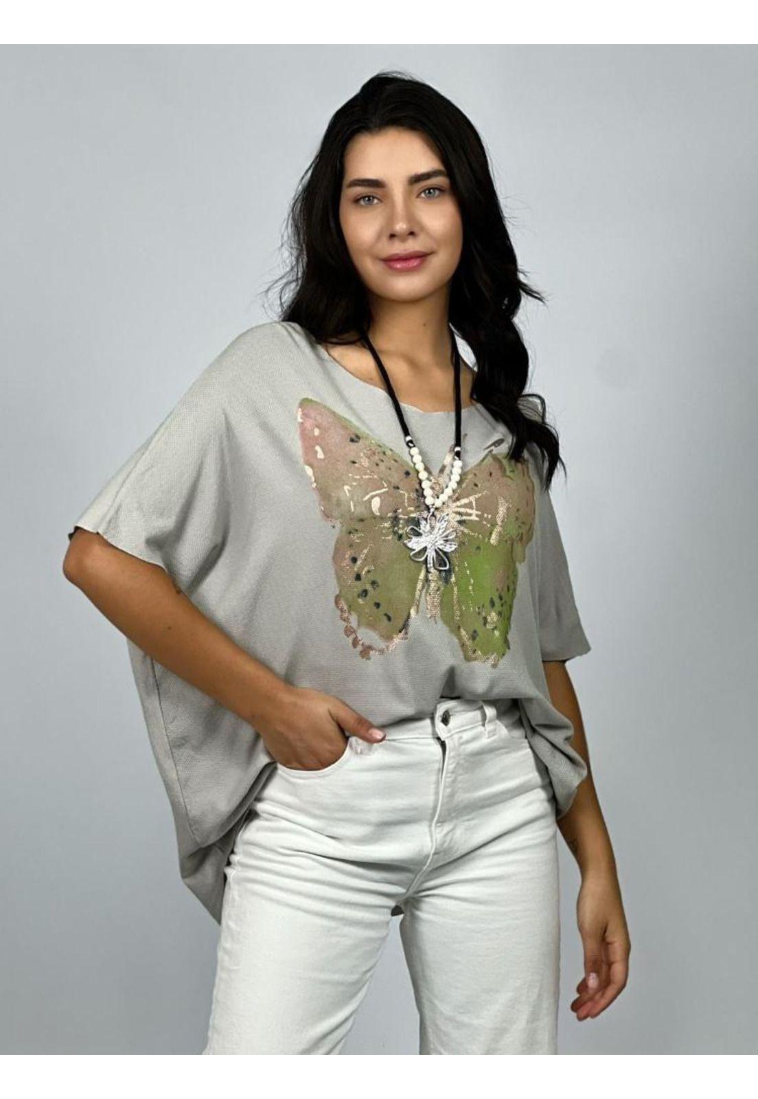 Polera Hilo Estampado Mariposa Gris Enigmática Boutique-0
