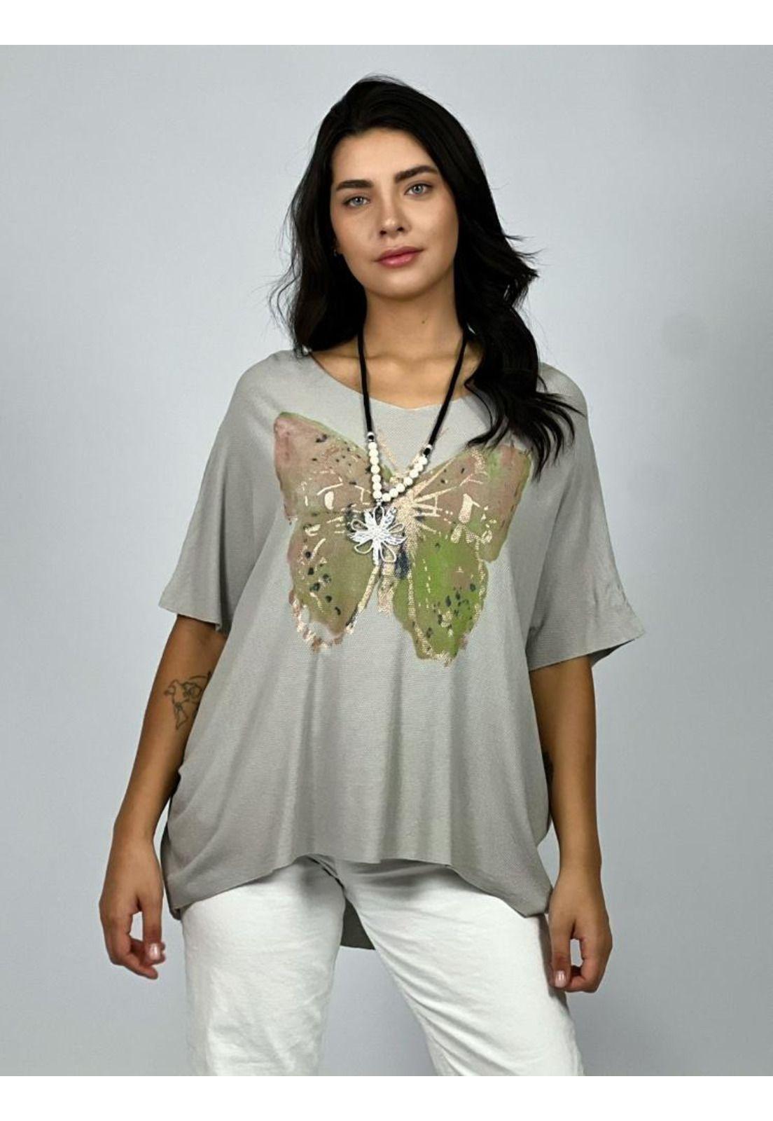 Polera Hilo Estampado Mariposa Gris Enigmática Boutique-1