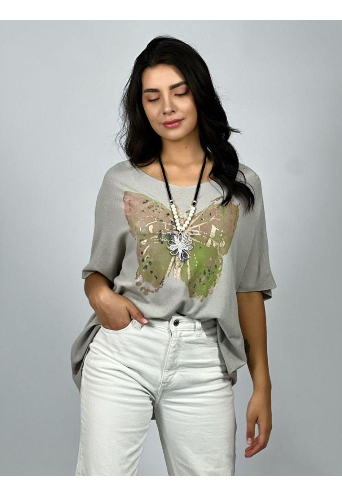 Polera Hilo Estampado Mariposa Gris Enigmática Boutique-2