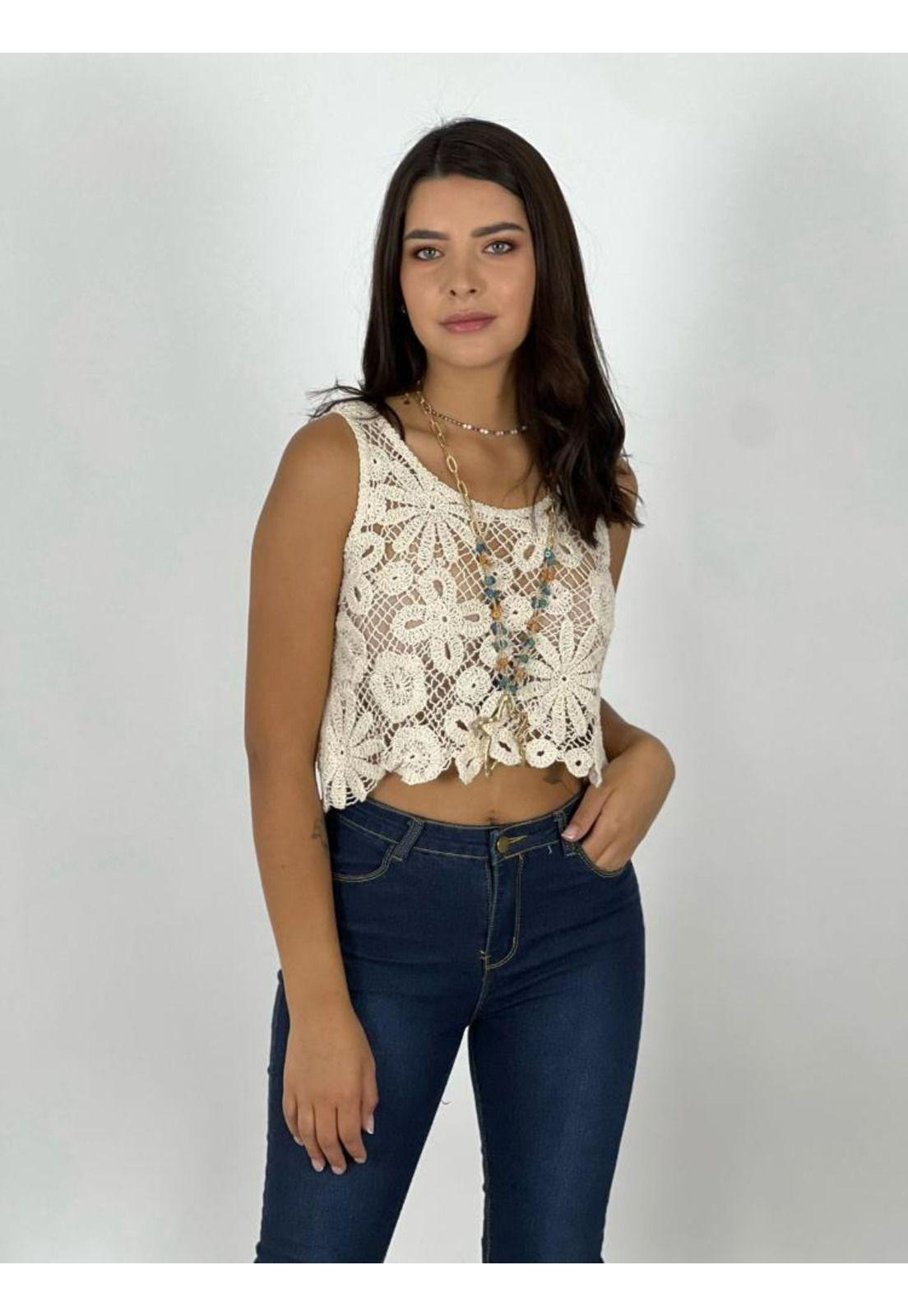 Polera TOP Tejido Punto Mándala Beige-0