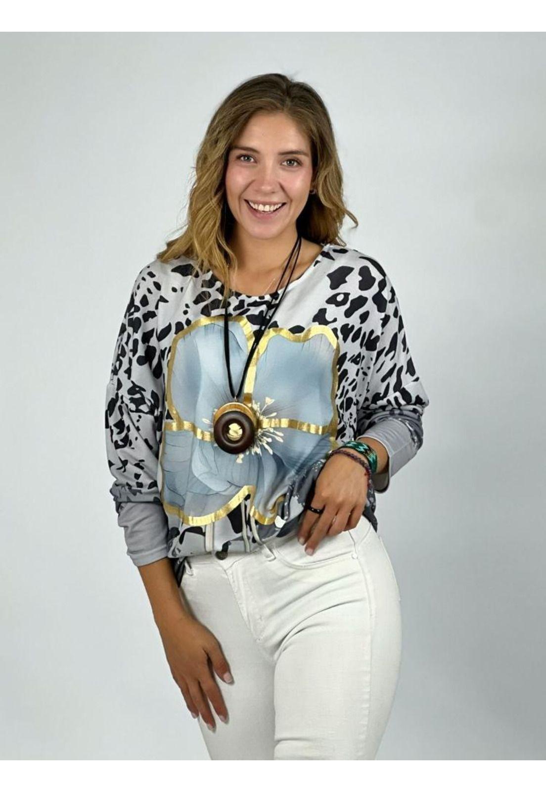 Polera Algodón Flor Print Dorada-0