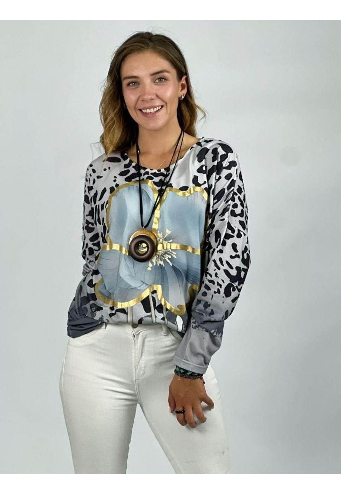Polera Algodón Flor Print Dorada-1