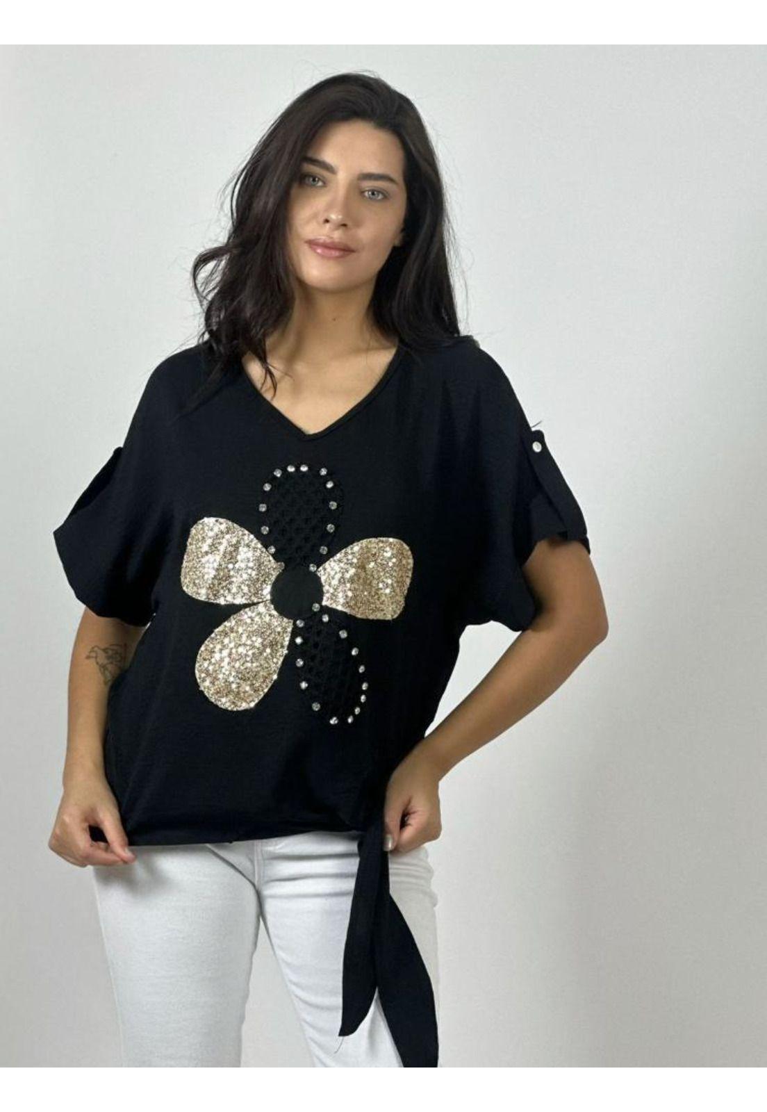 Polera Crepé Flor y Dorso Tejido-1