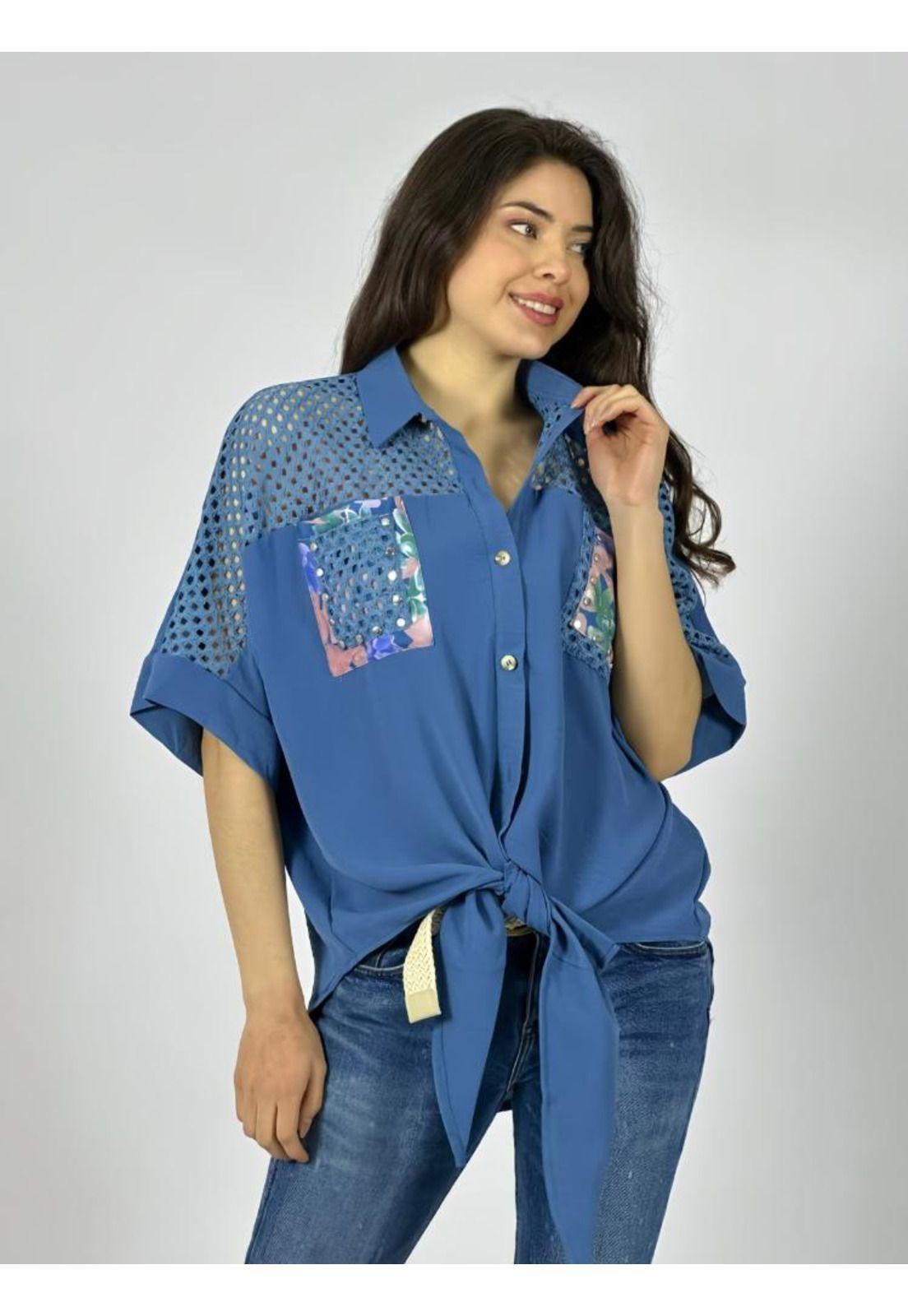Blusa Crepé Hombros Tejidos Azul-1