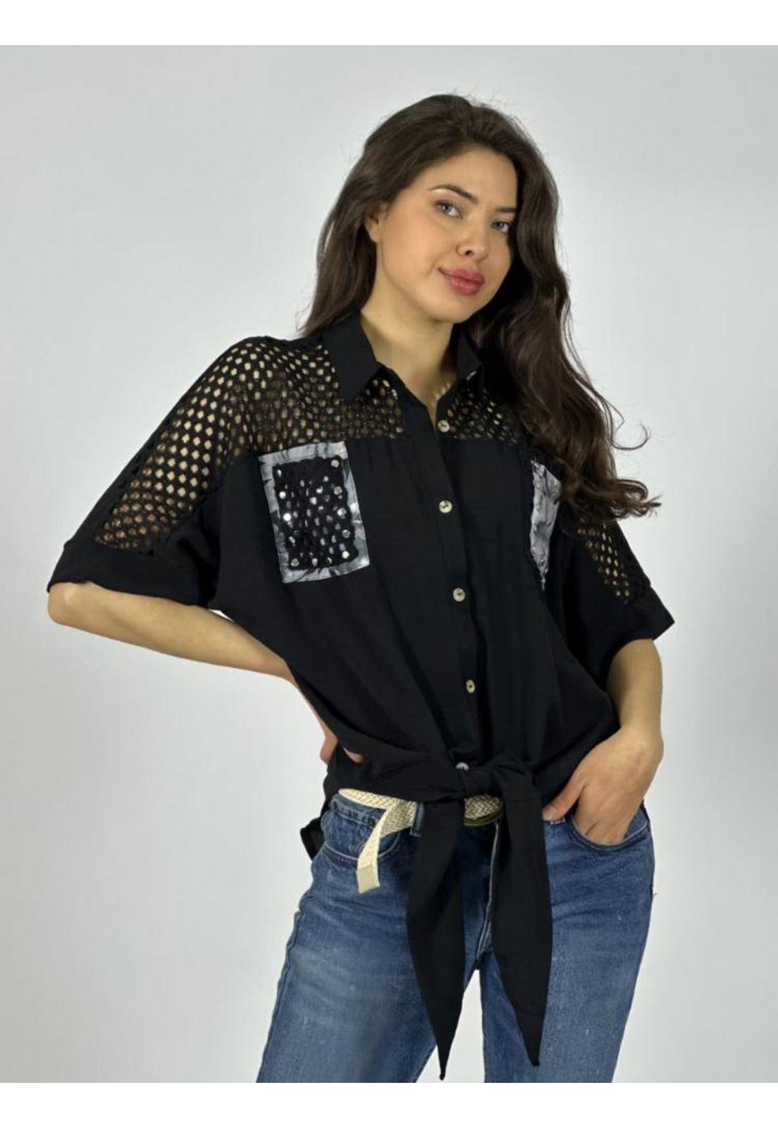 Blusa Crepé Hombros Tejidos Azul-0