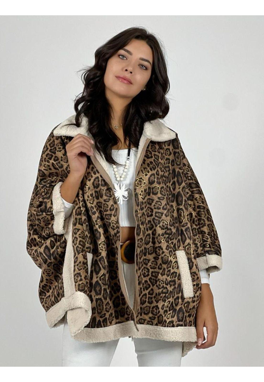 Abrigo Tipo Poncho Chiporro Gamuzado Print-1