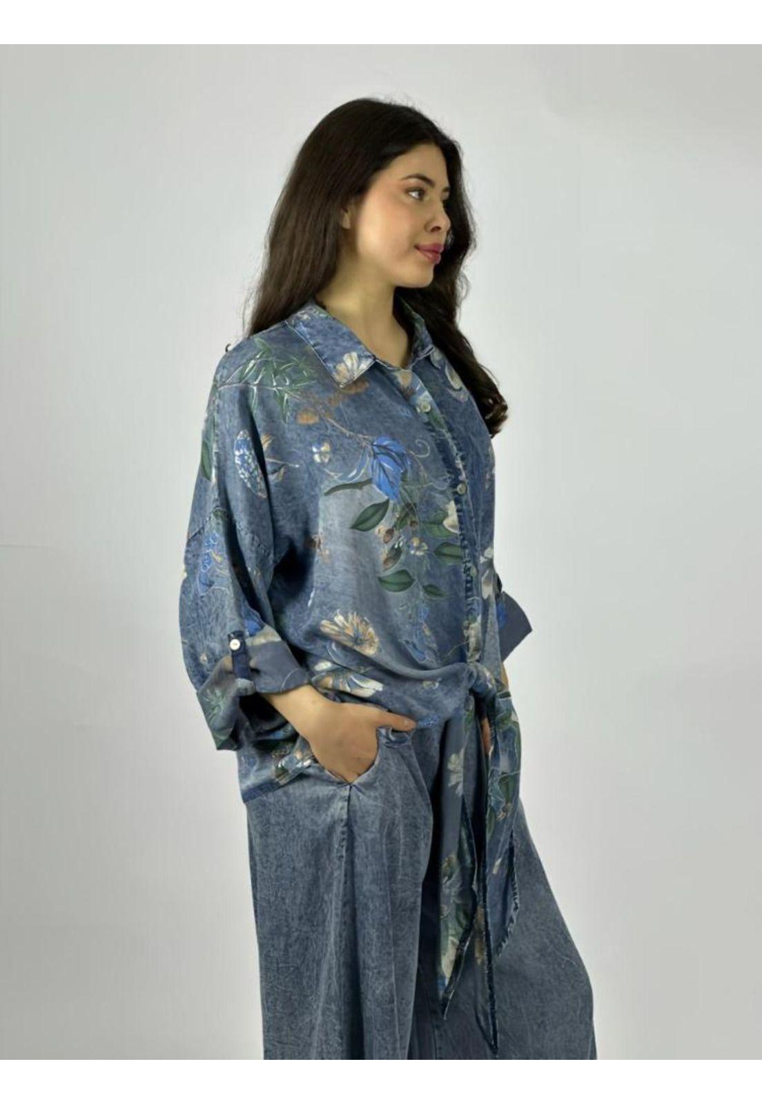 Blusa de Mezclilla Floreada Amarrada-1