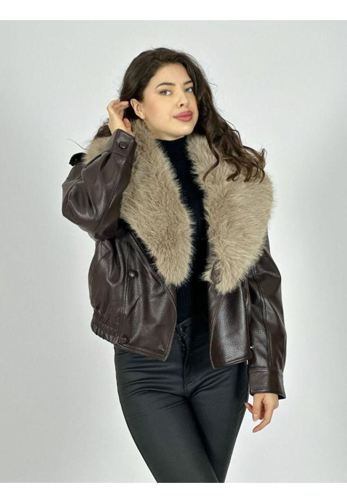 Chaqueta Bomber Ecocuero Con Cuello Desmontable-3