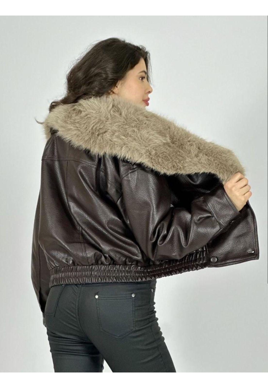 Chaqueta Bomber Ecocuero Con Cuello Desmontable-4