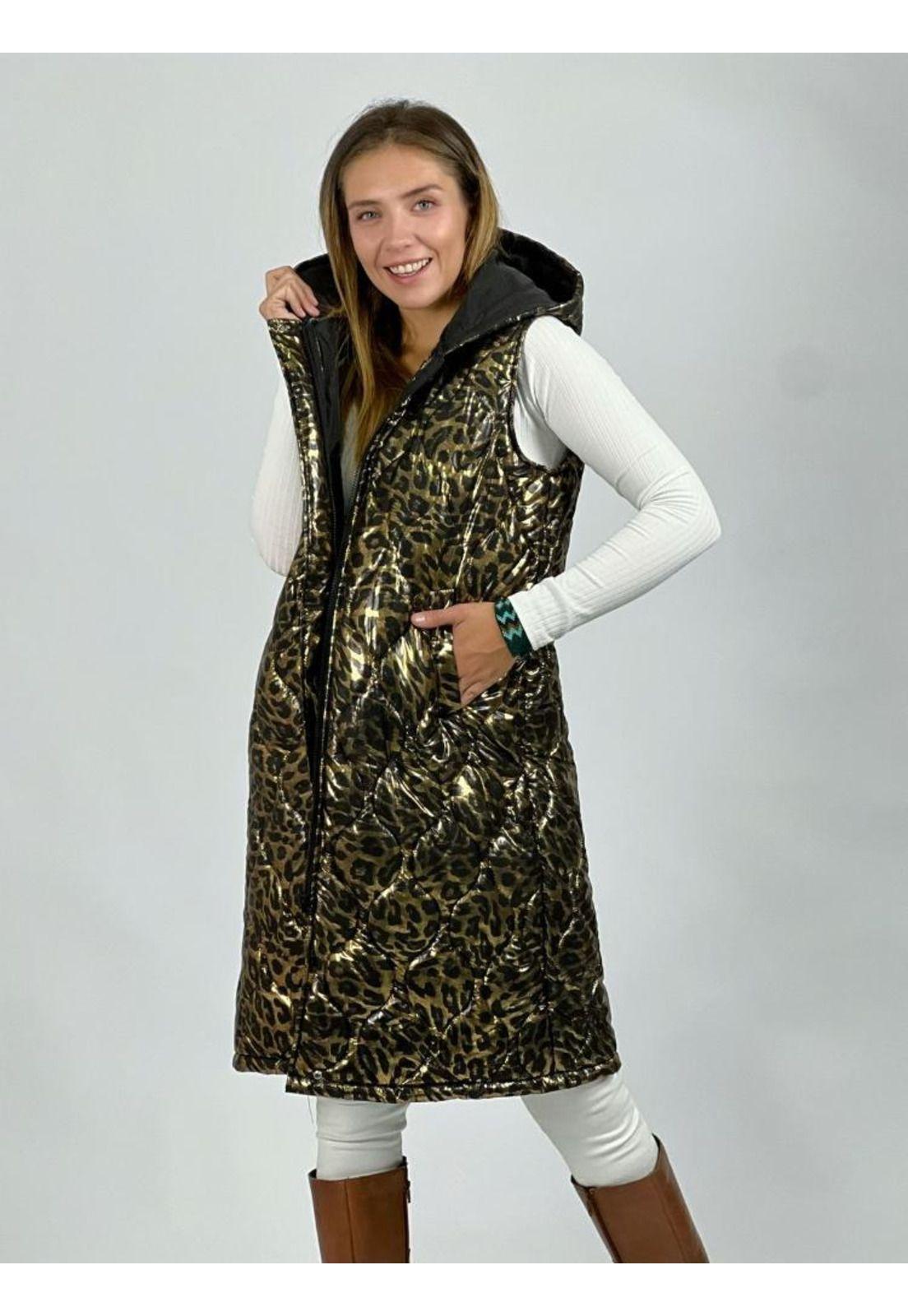 Parka Acolchada Sin Mangas Brillante Print-0