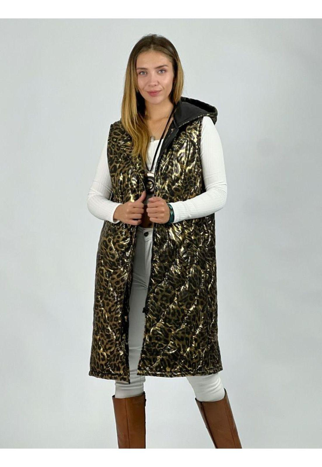 Parka Acolchada Sin Mangas Brillante Print-1