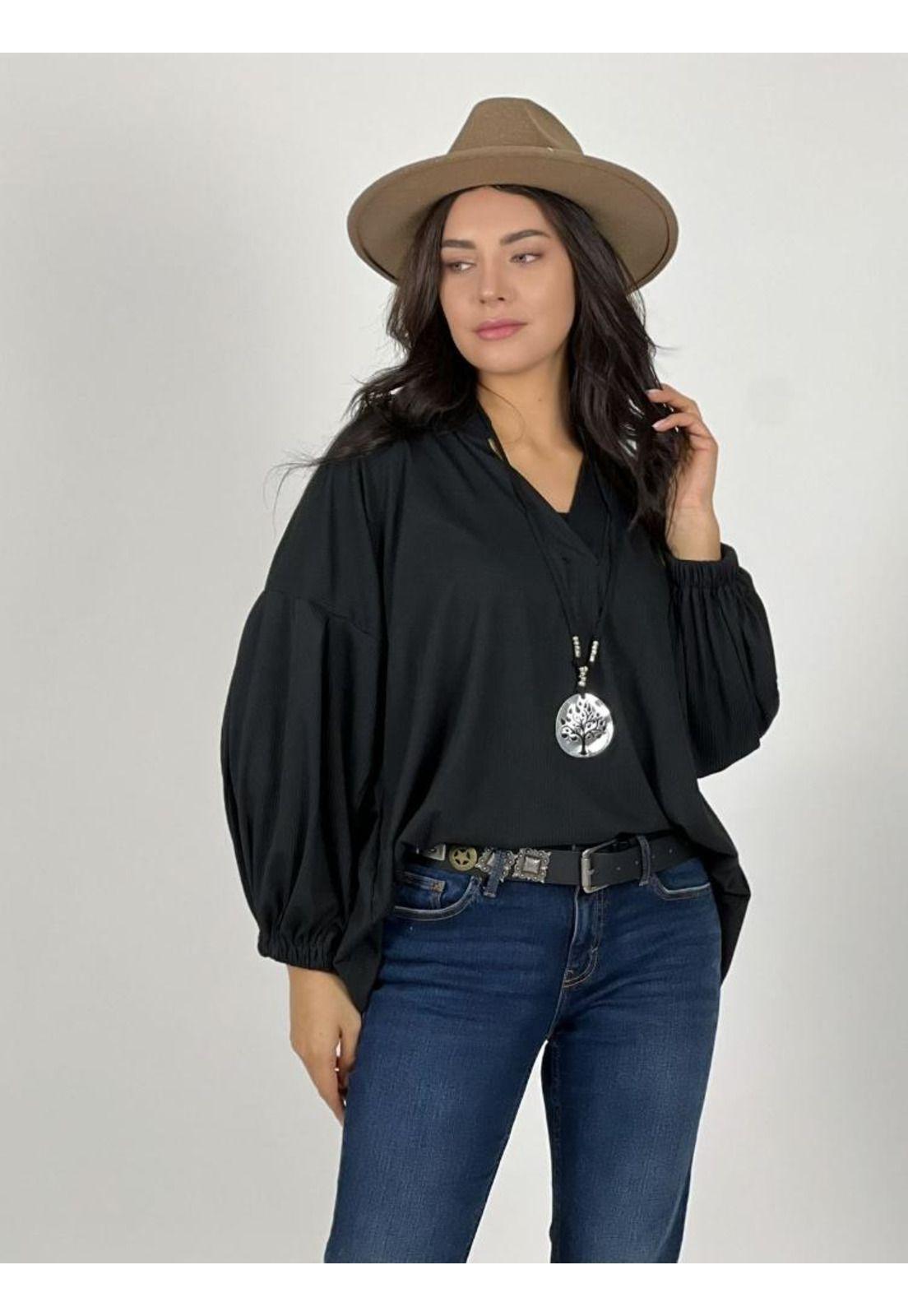 Blusa Cuello V Mangas Globo-2
