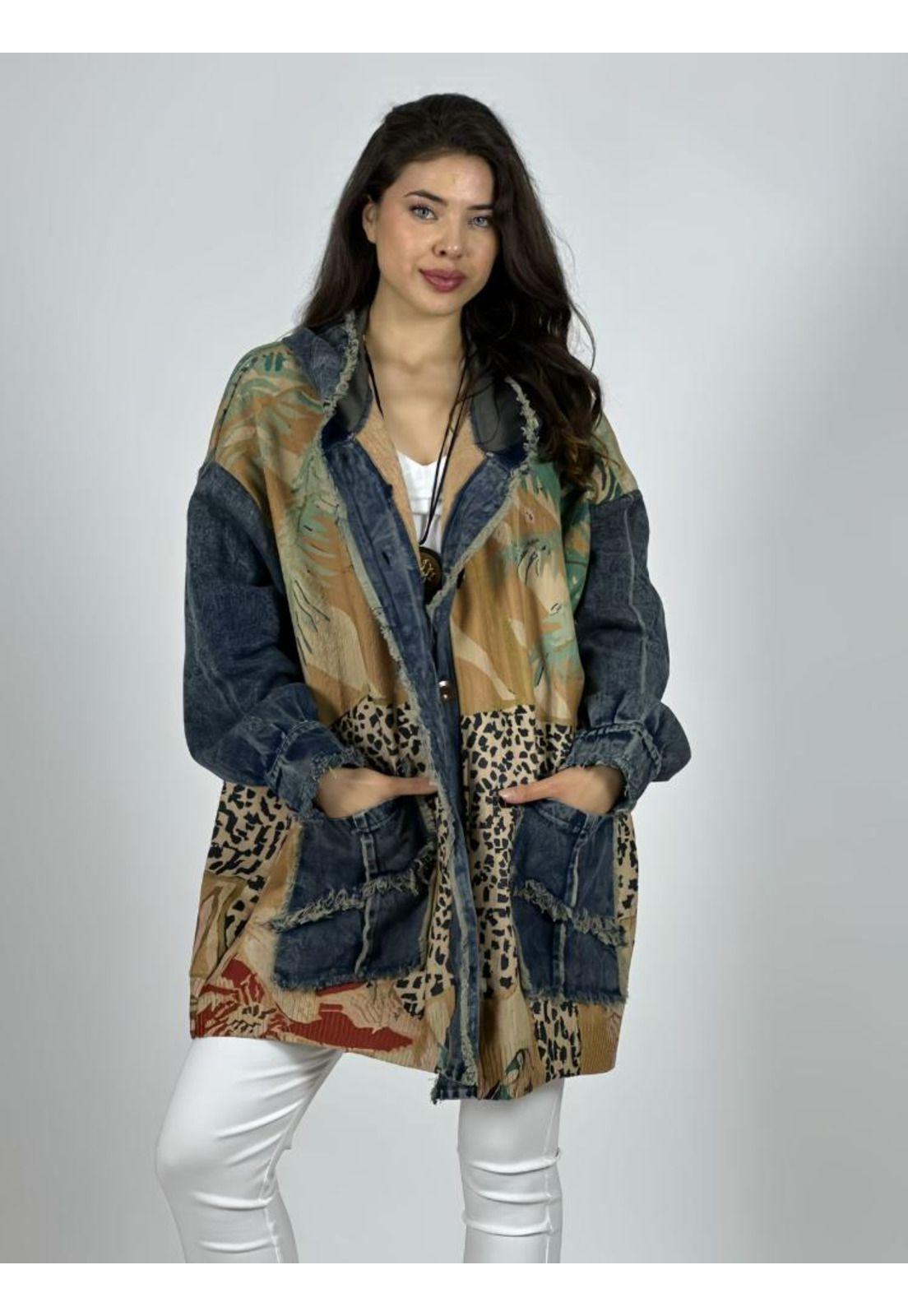 Abrigo Italiano Lana/Mezclilla Hojas y Leopardo-0
