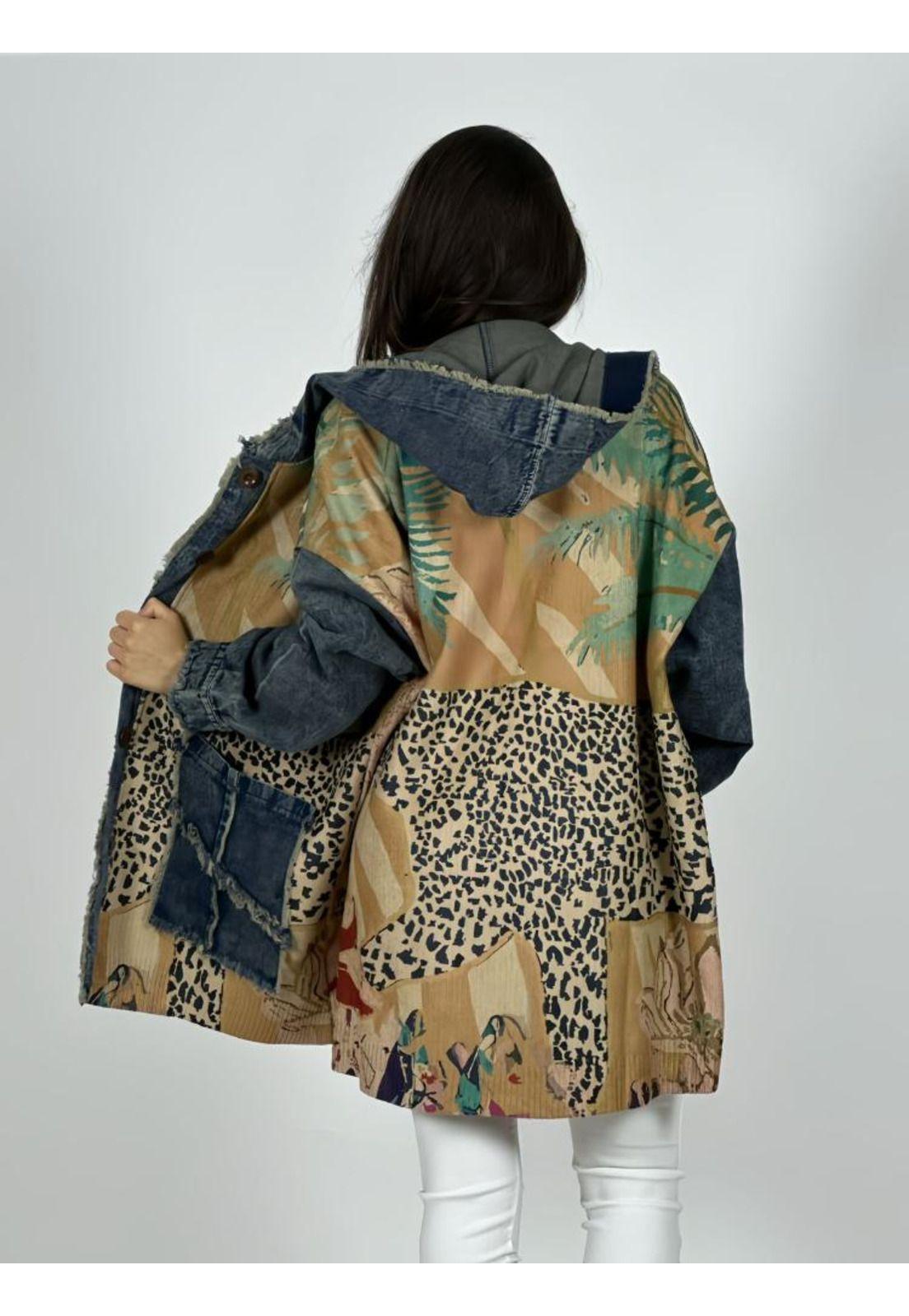 Abrigo Italiano Lana/Mezclilla Hojas y Leopardo-2