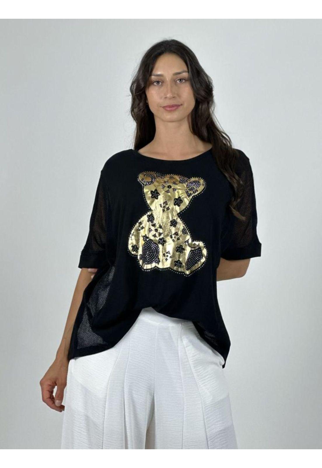 Polera Algodón Osito Dorado Mangas Tejidas-0