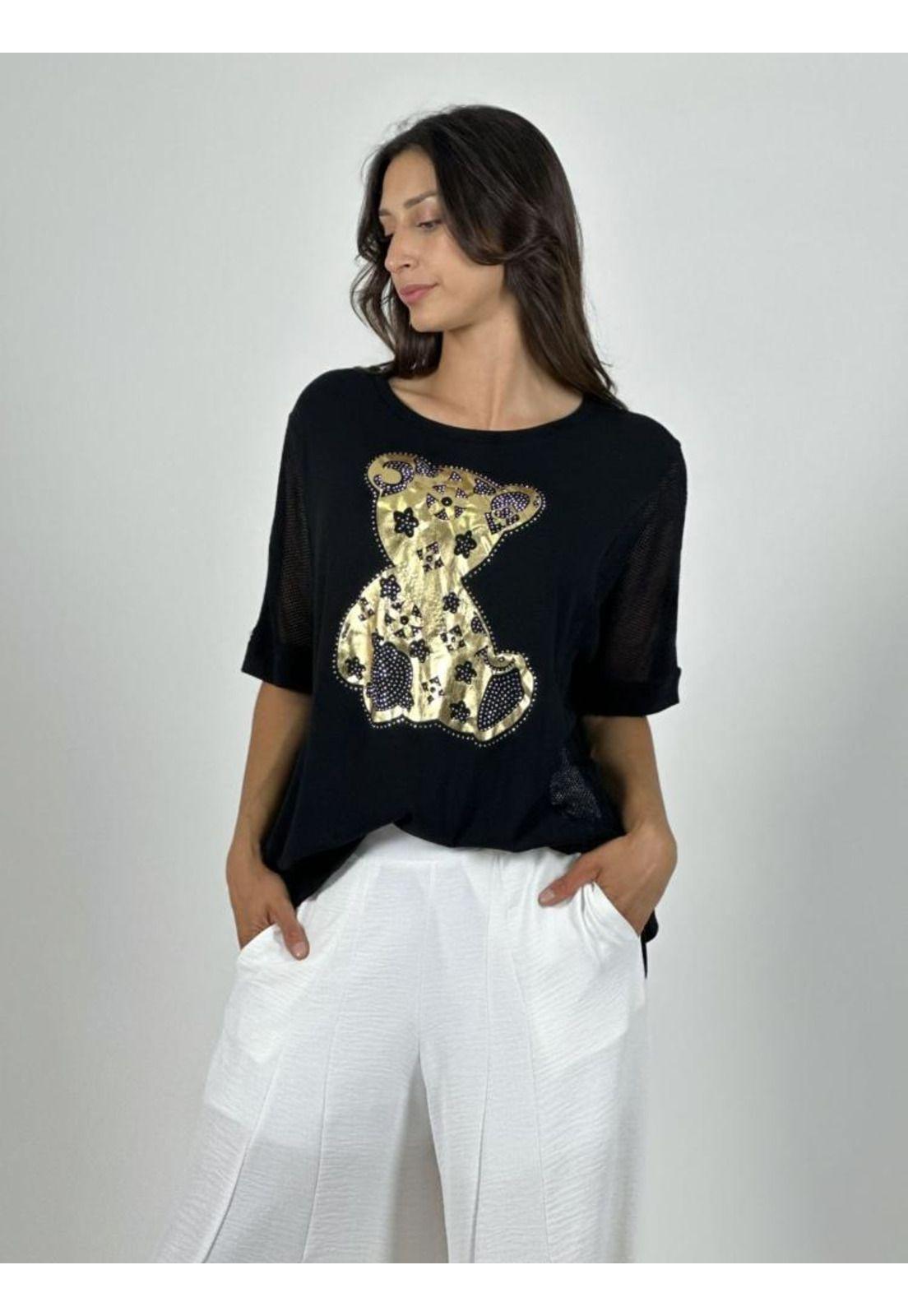 Polera Algodón Osito Dorado Mangas Tejidas-1