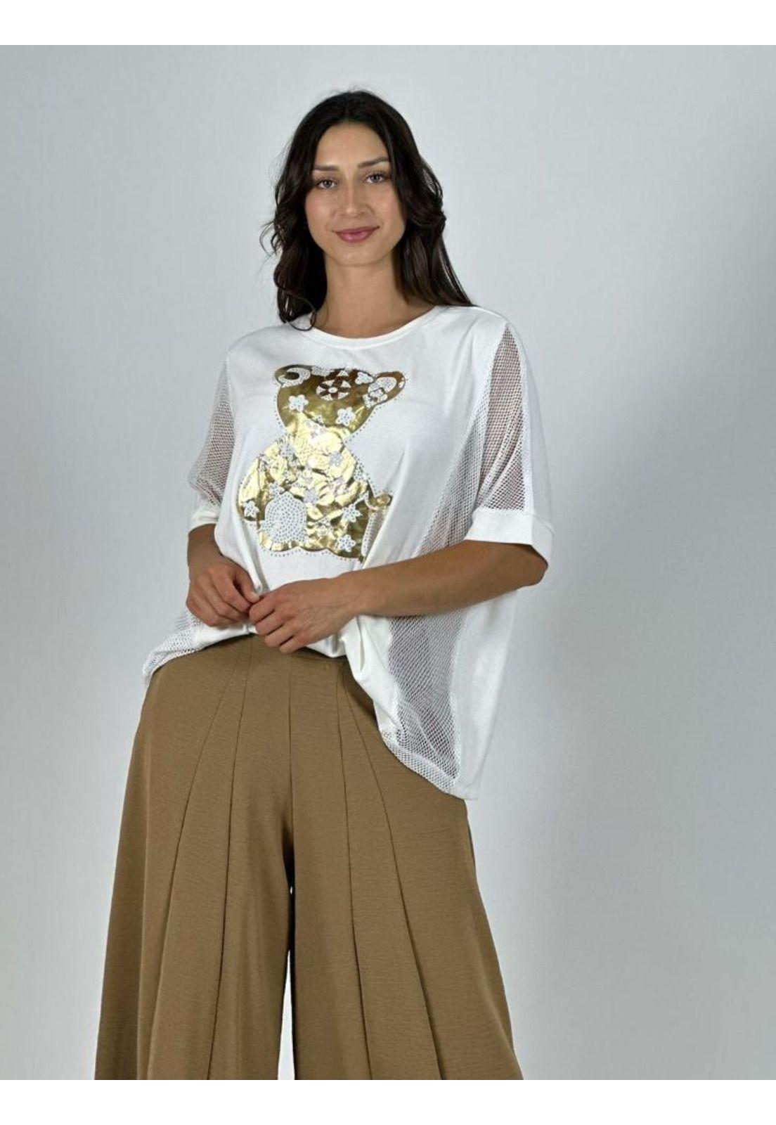 Polera Algodón Osito Dorado Mangas Tejidas-0