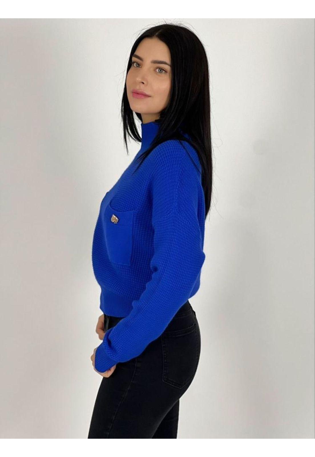 Sweater Con Bolsillos Y Botones De Pica Azul-2