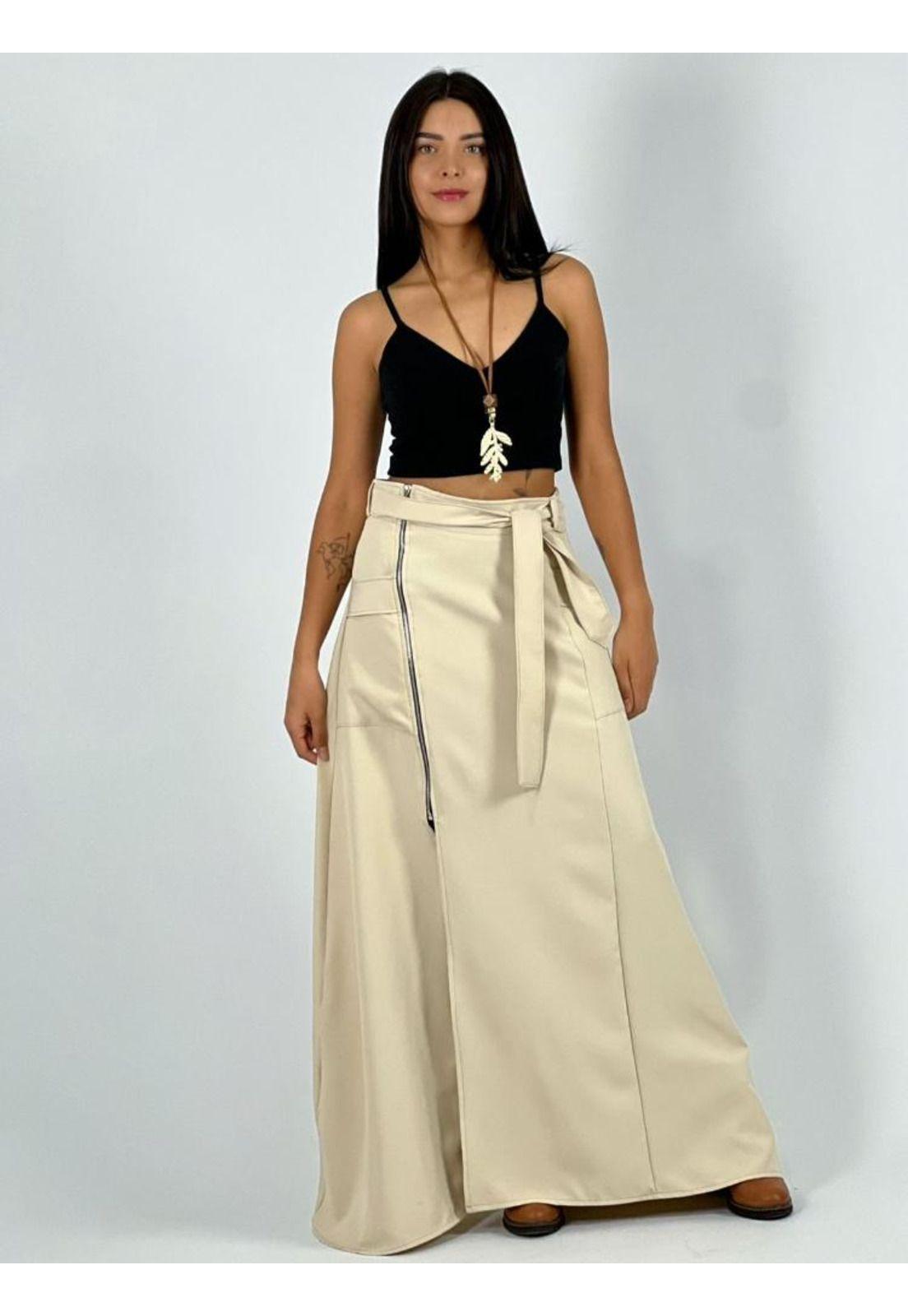 Falda Con Cinturón y Cierre Cruzado Beige Enigmática Boutique-1