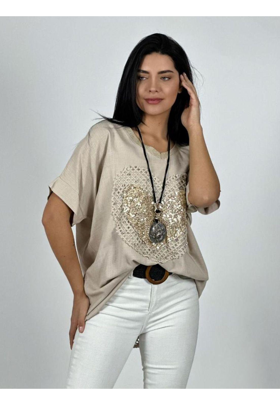 Polera Lino Corazón Brillos y Broderi-1