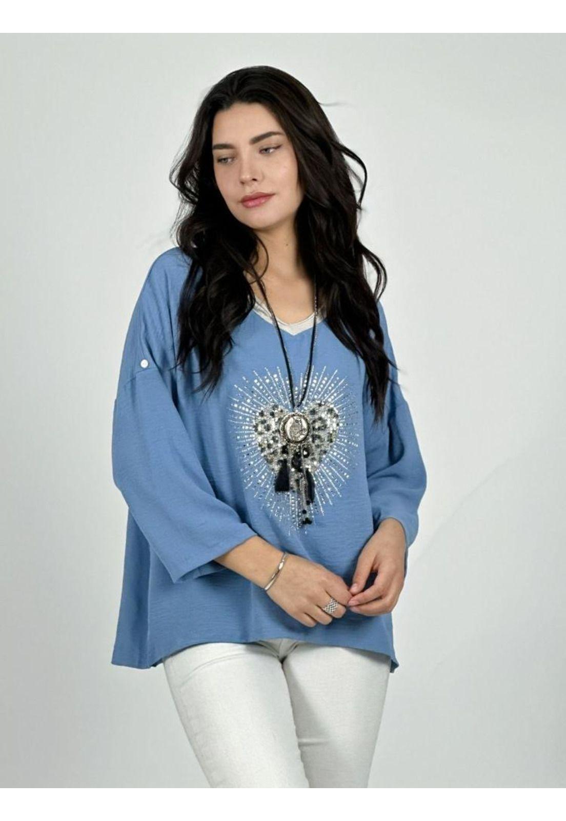 Polera Lino Corazon Print Con Brillos-1