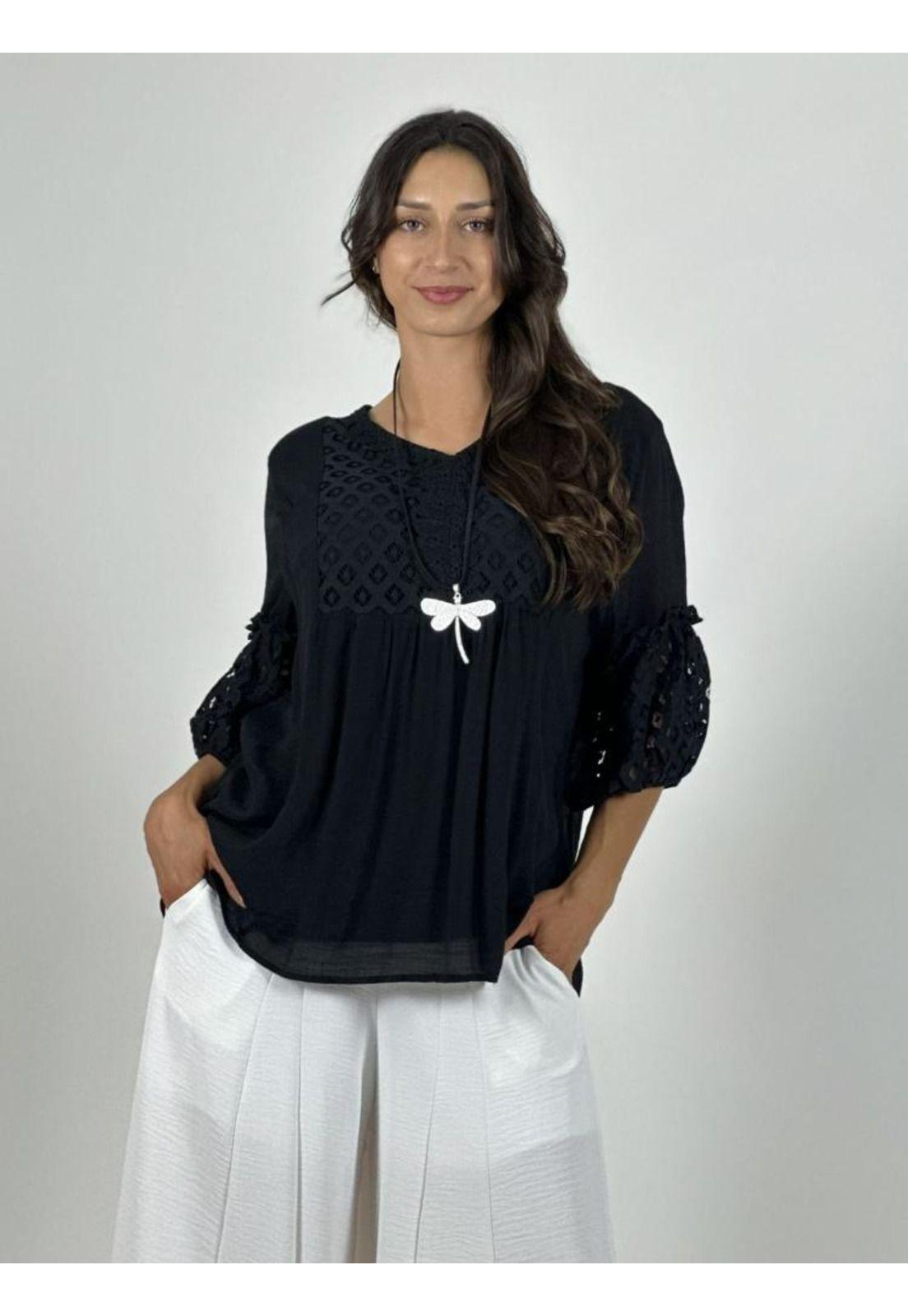Blusa Mangas y Torso Encaje-0