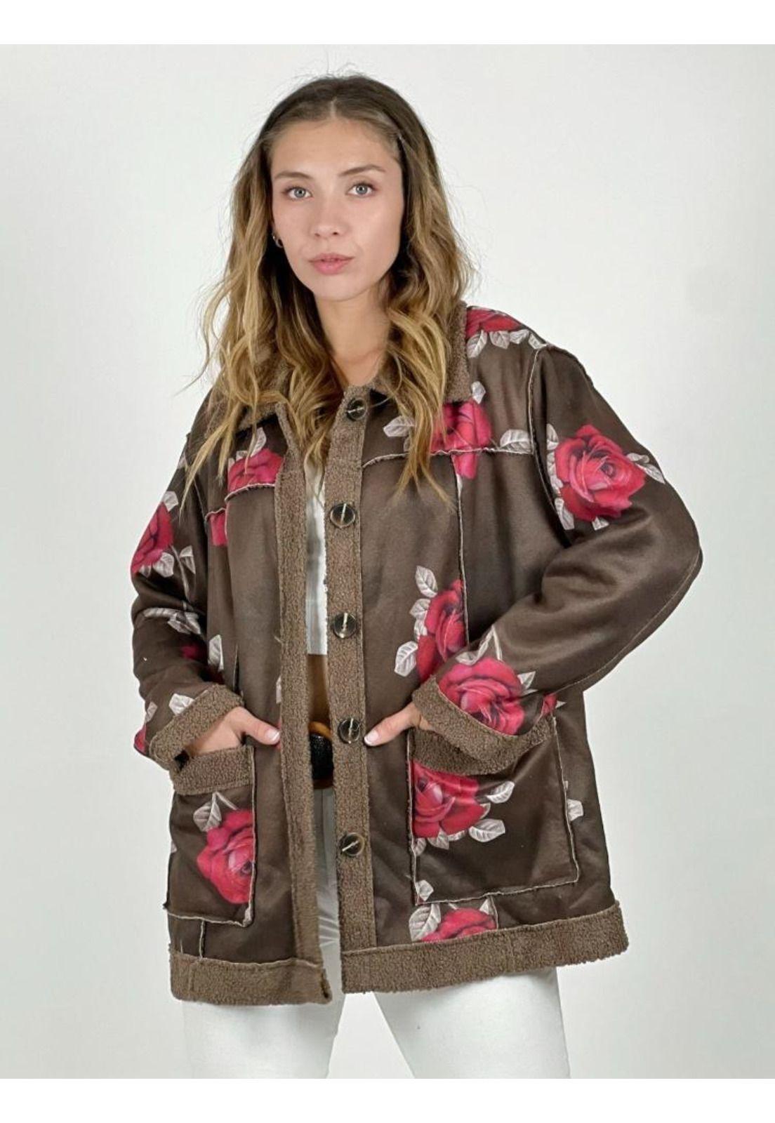 Chaqueta Chiporro Gamuza Estampado Rosas-0
