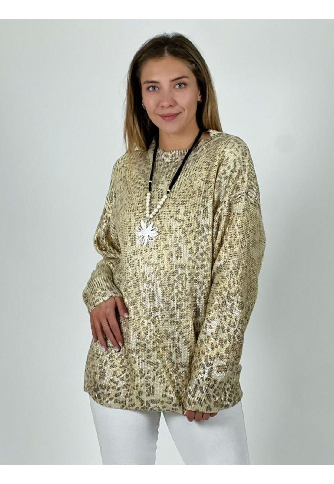 Sweater de Hilo Estampado Print con Brillos-0