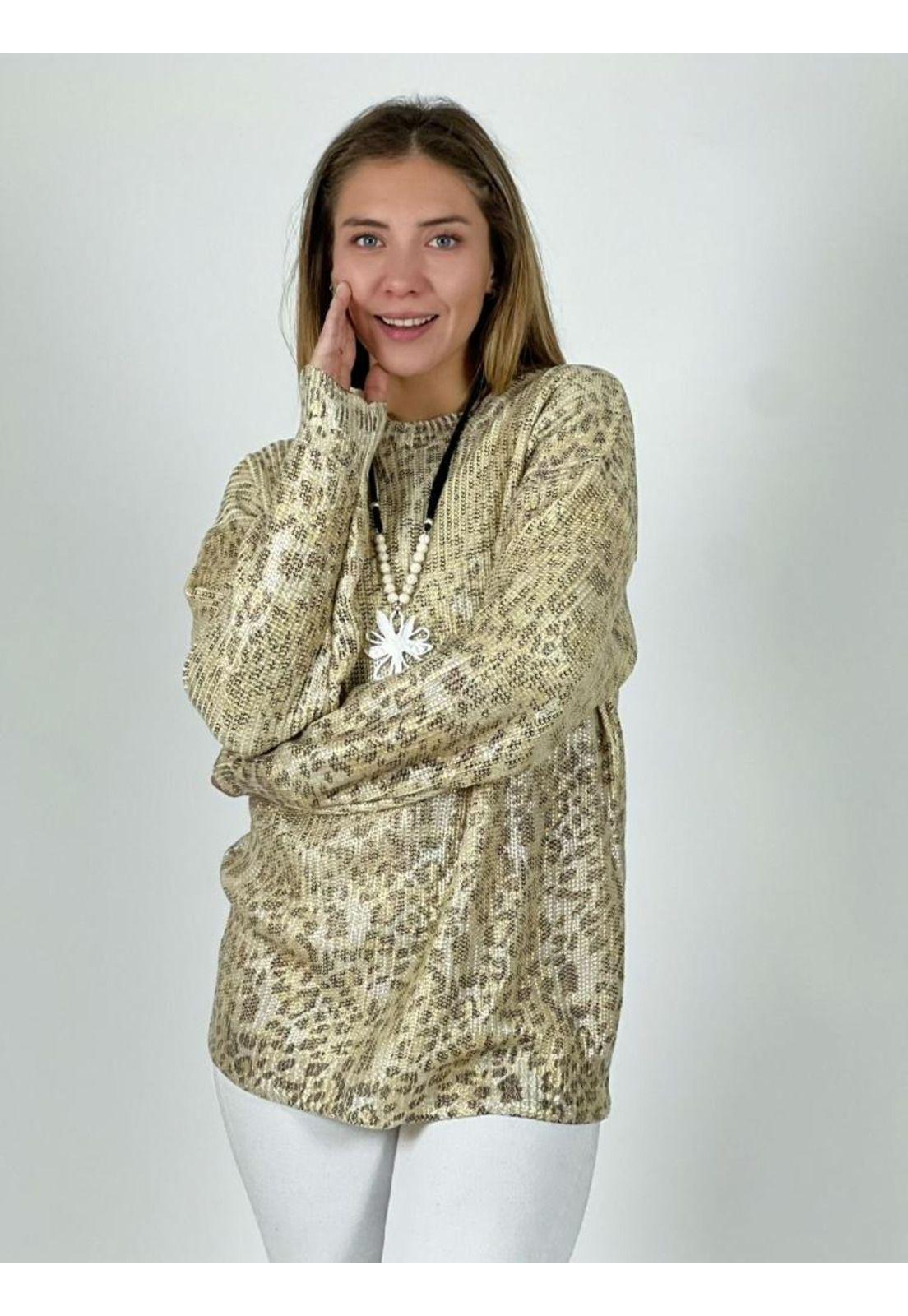 Sweater de Hilo Estampado Print con Brillos-1