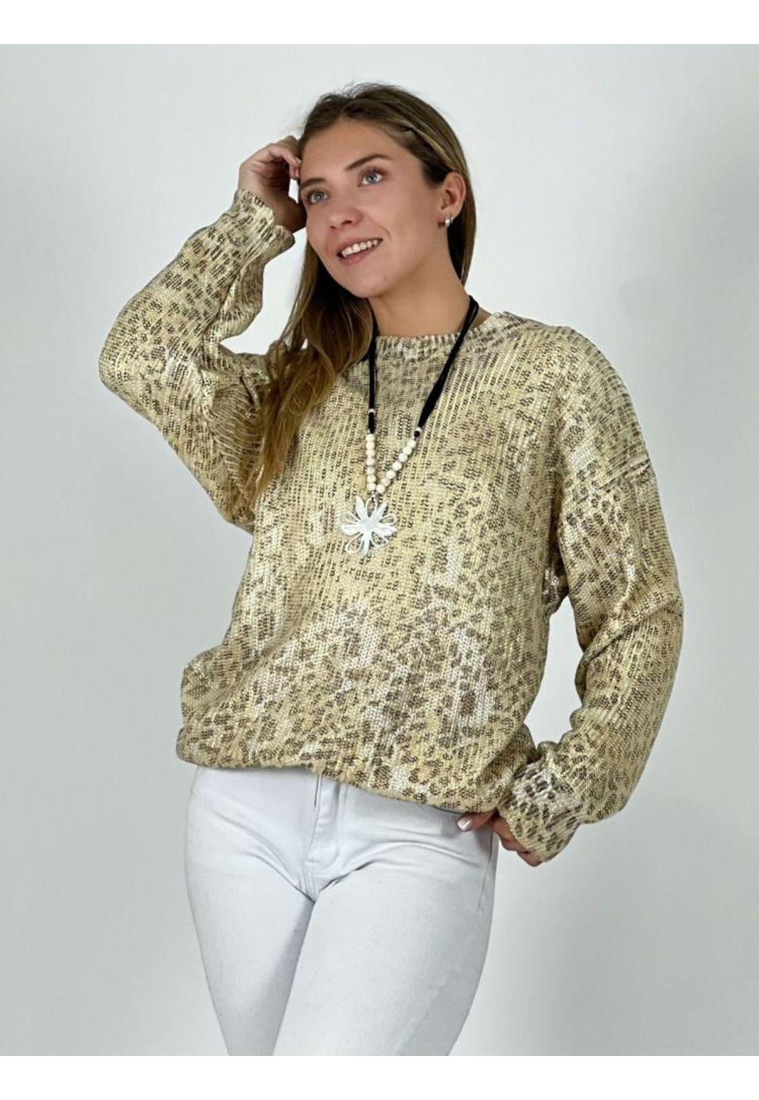 Sweater de Hilo Estampado Print con Brillos-2