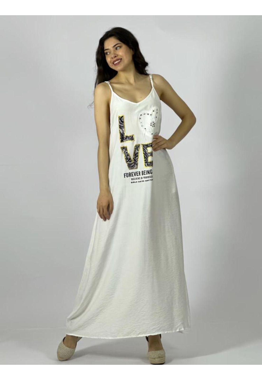 Vestido Largo Crepé Sin Mangas Estampado Love-0