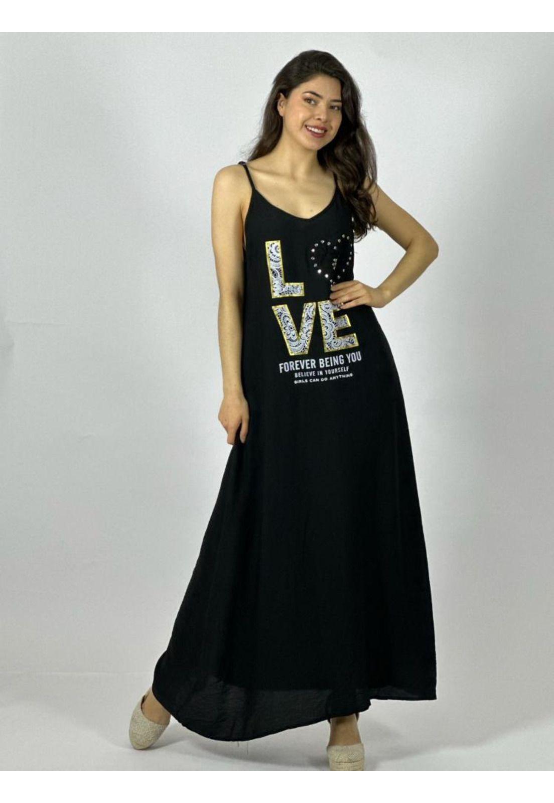 Vestido Largo Crepé Sin Mangas Estampado Love-0